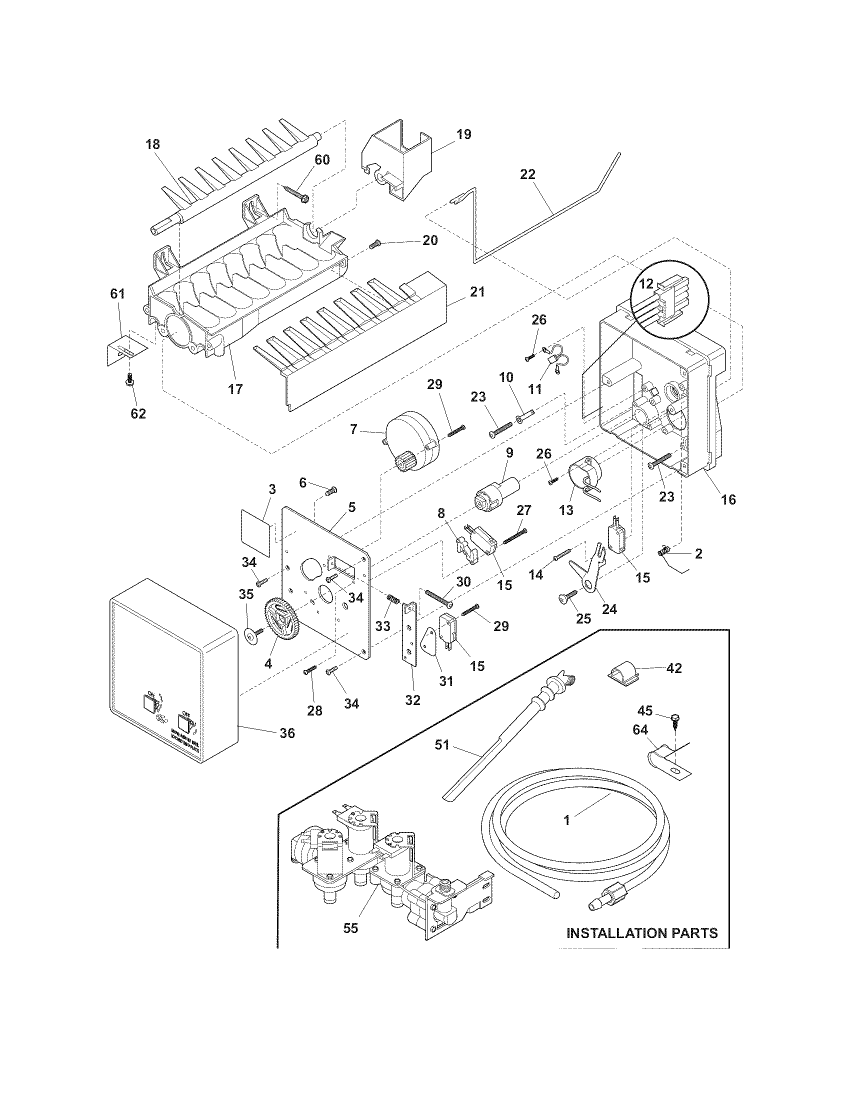 Frigidaire FRS6KR5JSB5 ice maker diagram