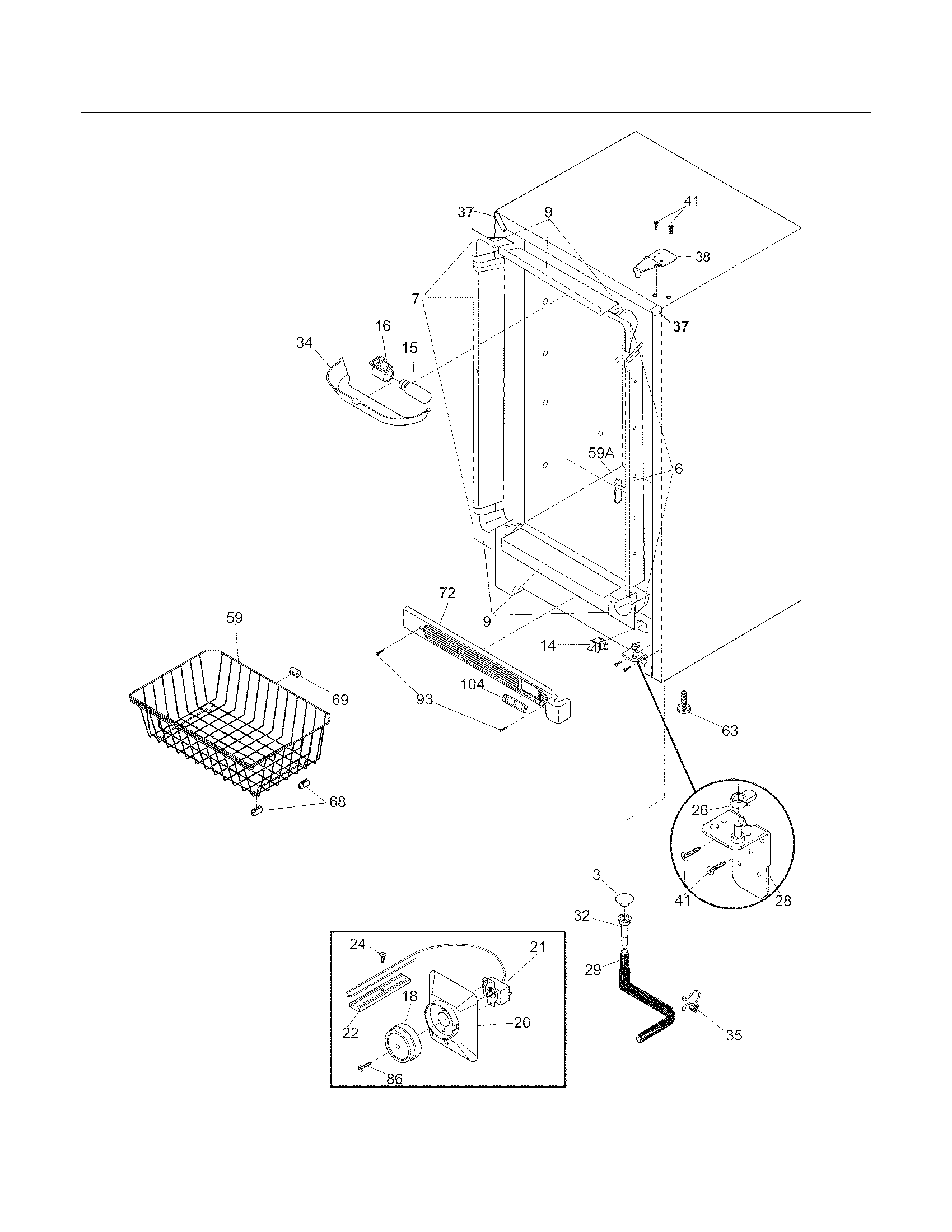 Frigidaire FFU21M7HWG cabinet diagram