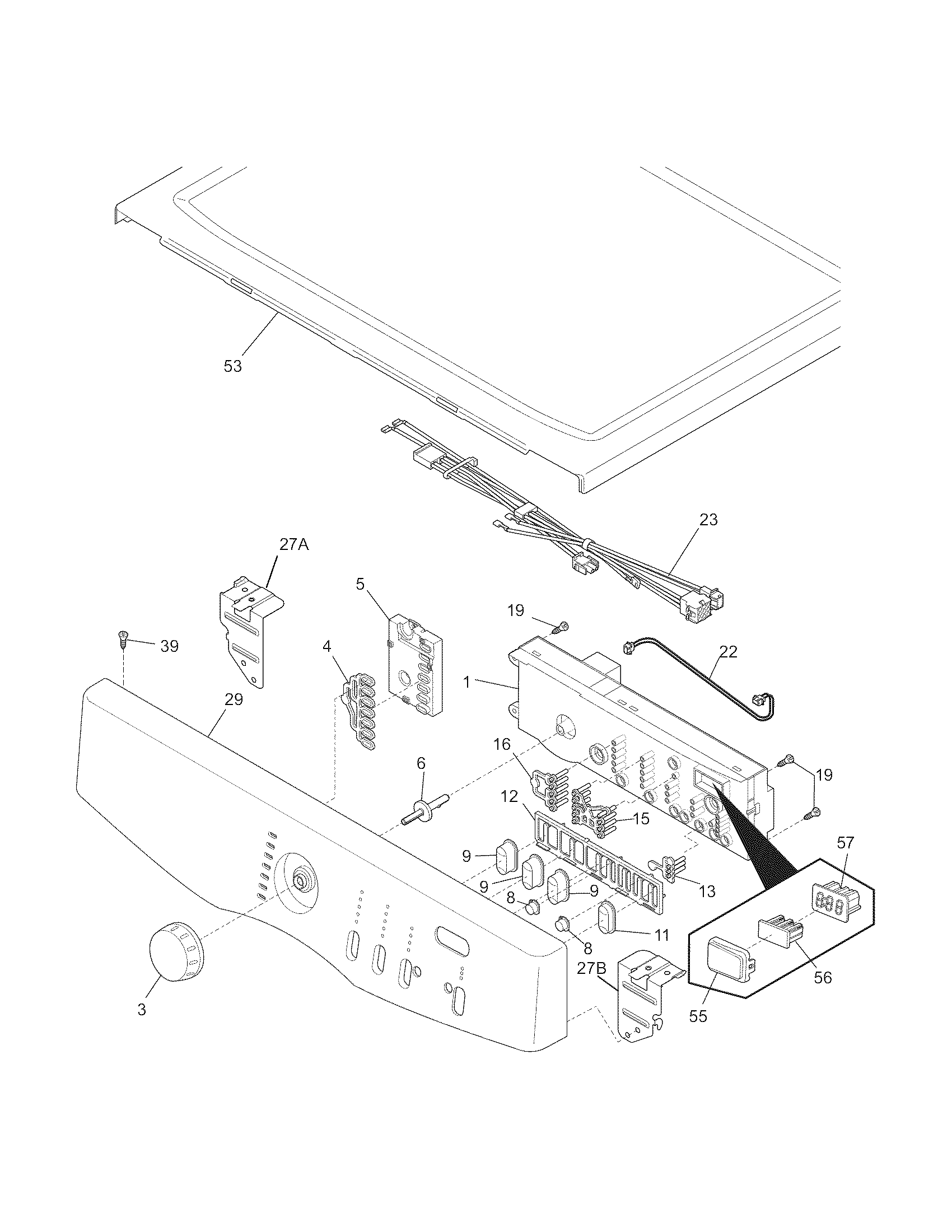 Frigidaire FAQG7077KB0 controls/top panel diagram