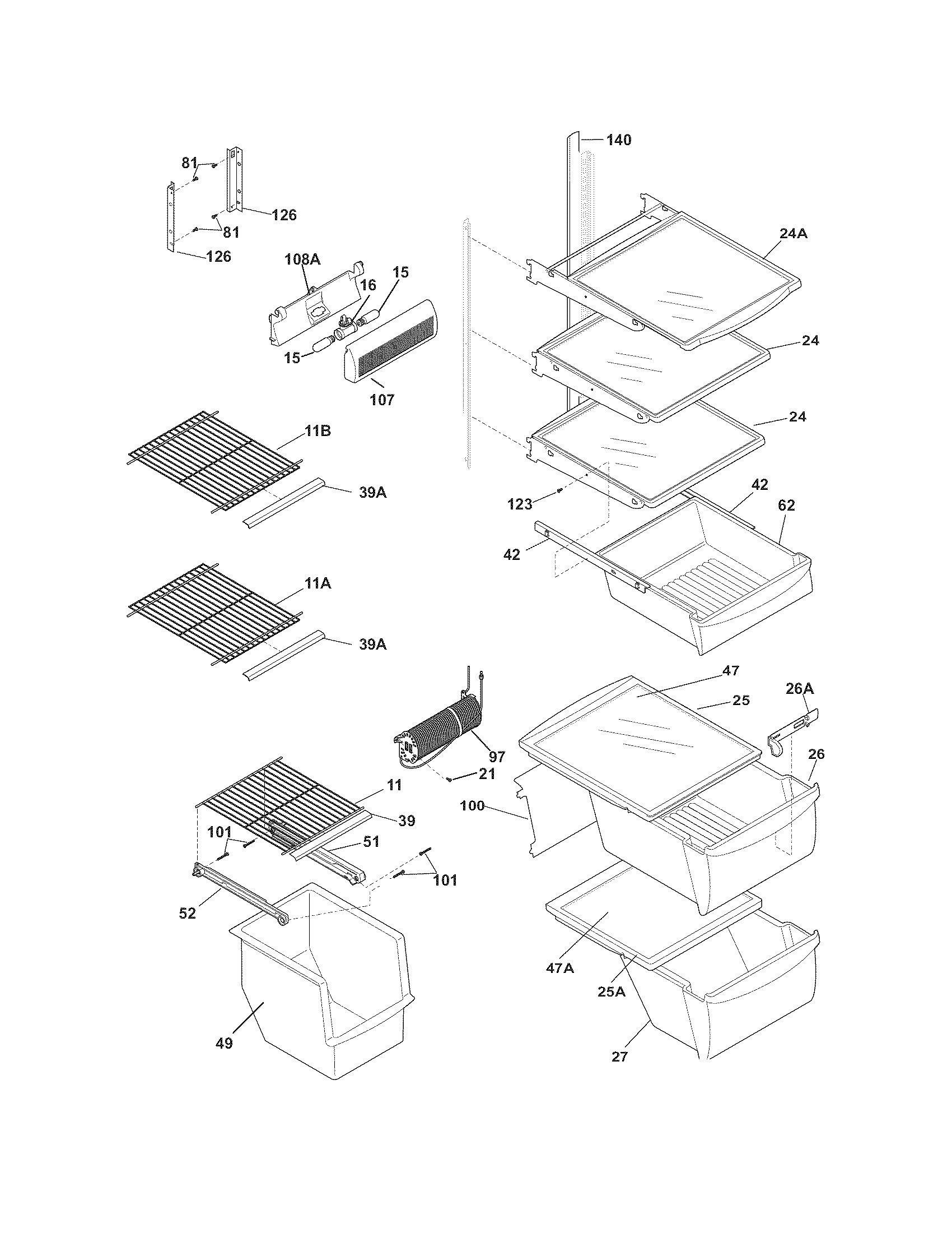 Frigidaire FGHS2344KF1 shelves diagram