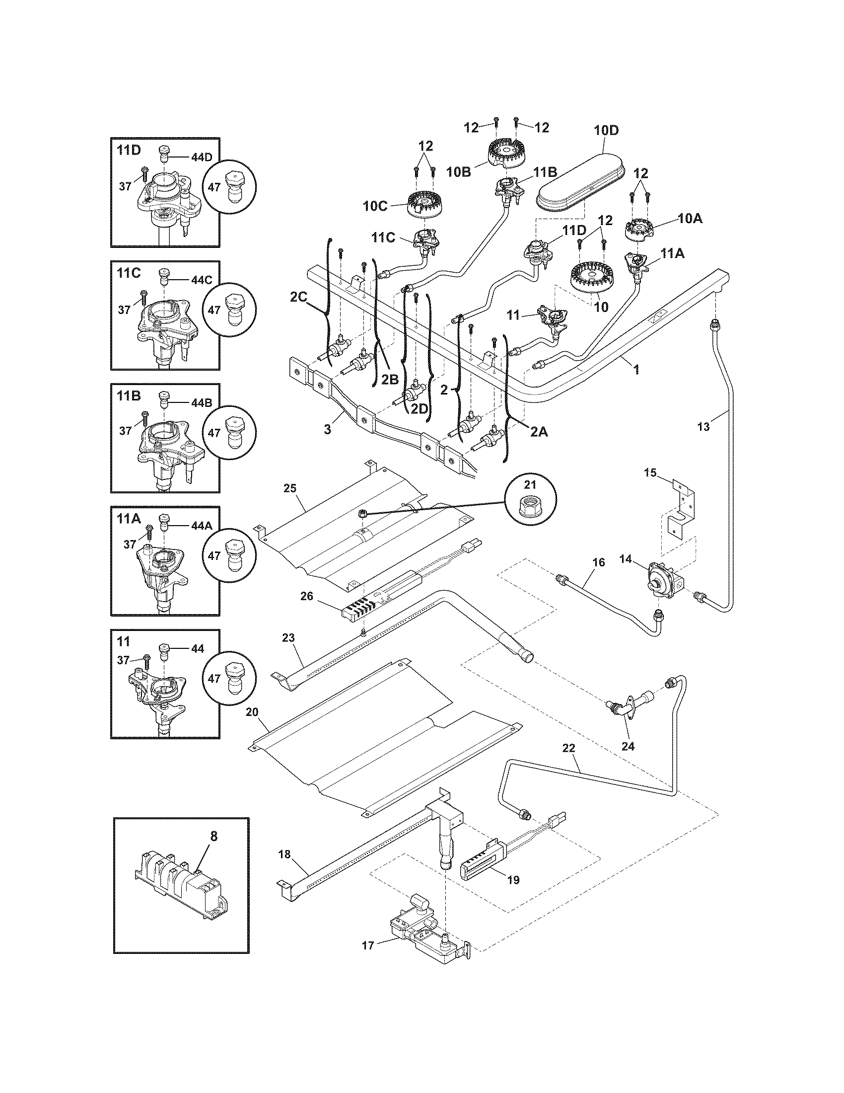 Frigidaire FGFBZ90GCH burner diagram