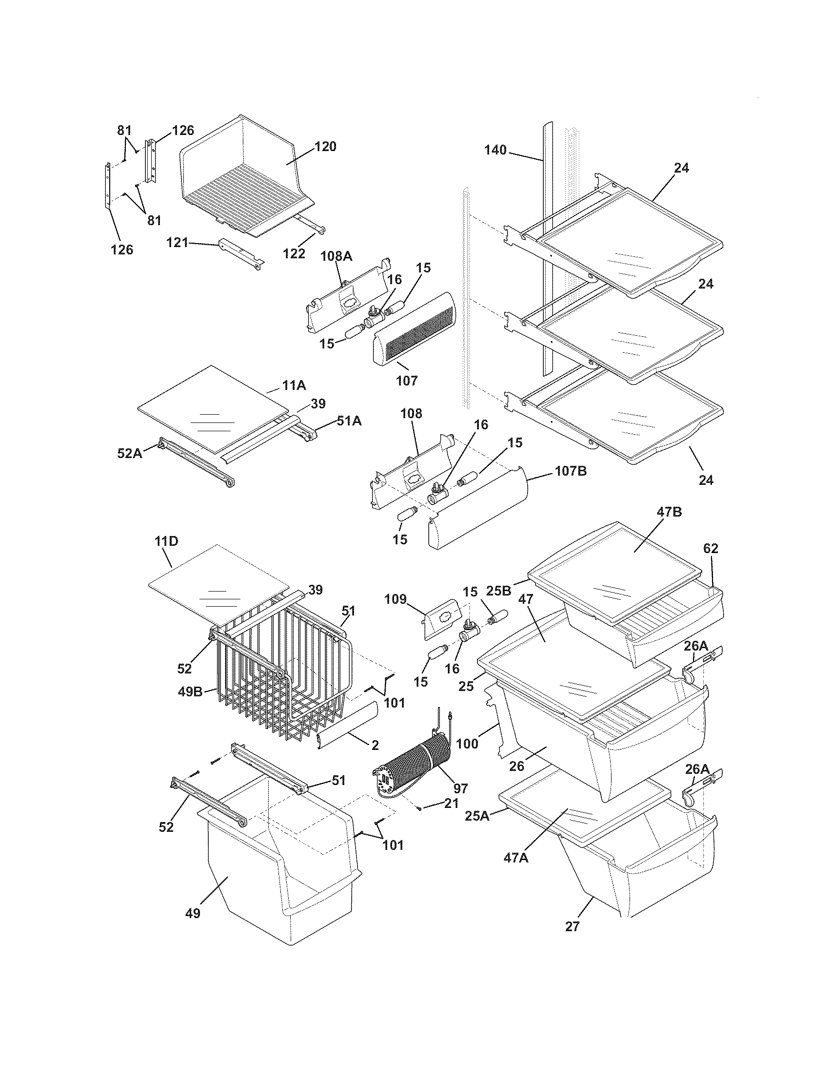 Frigidaire FGHS2367KB1 shelves diagram