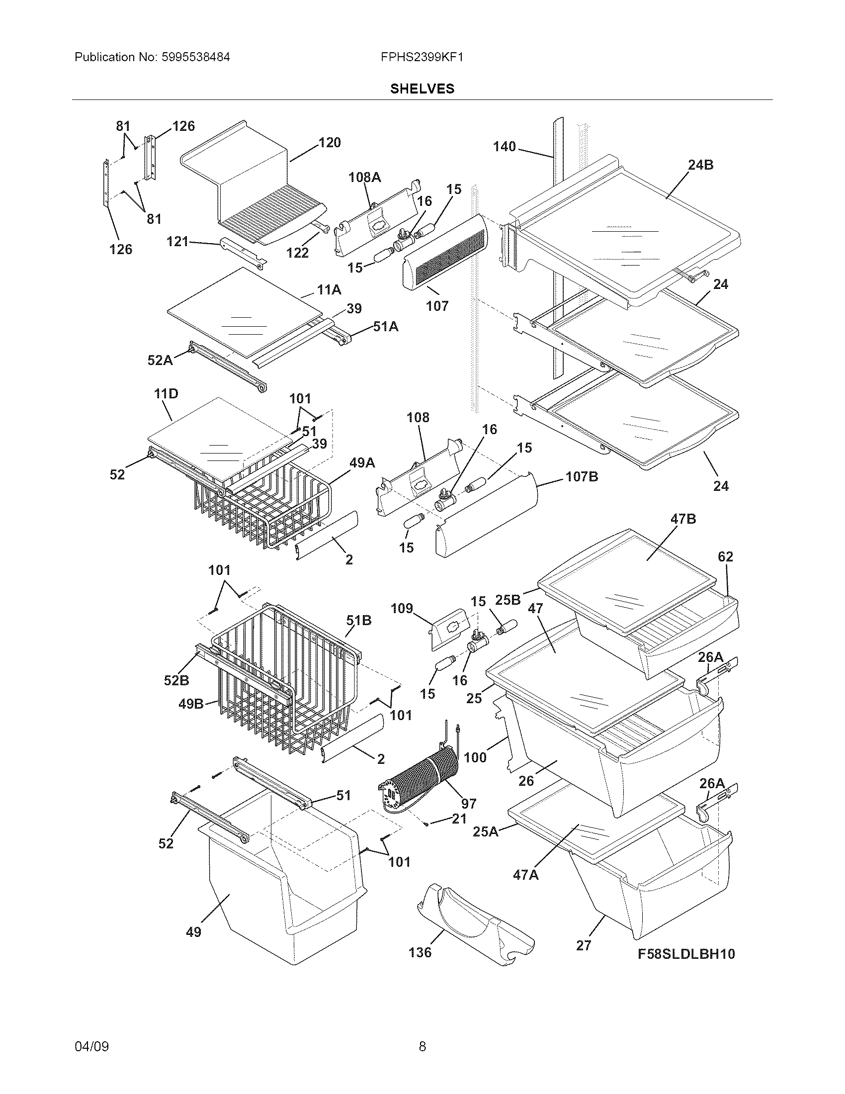 Frigidaire FPHS2399KF1 shelves diagram