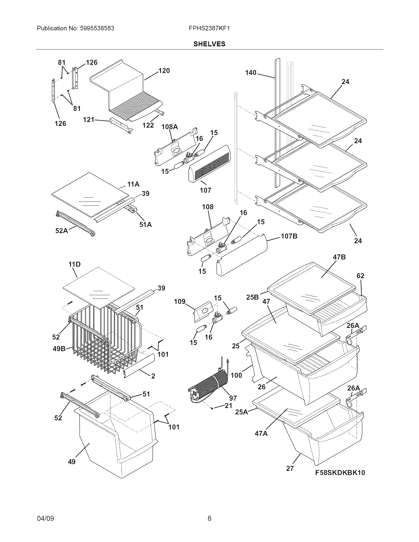 Frigidaire FPHS2387KF1 shelves diagram