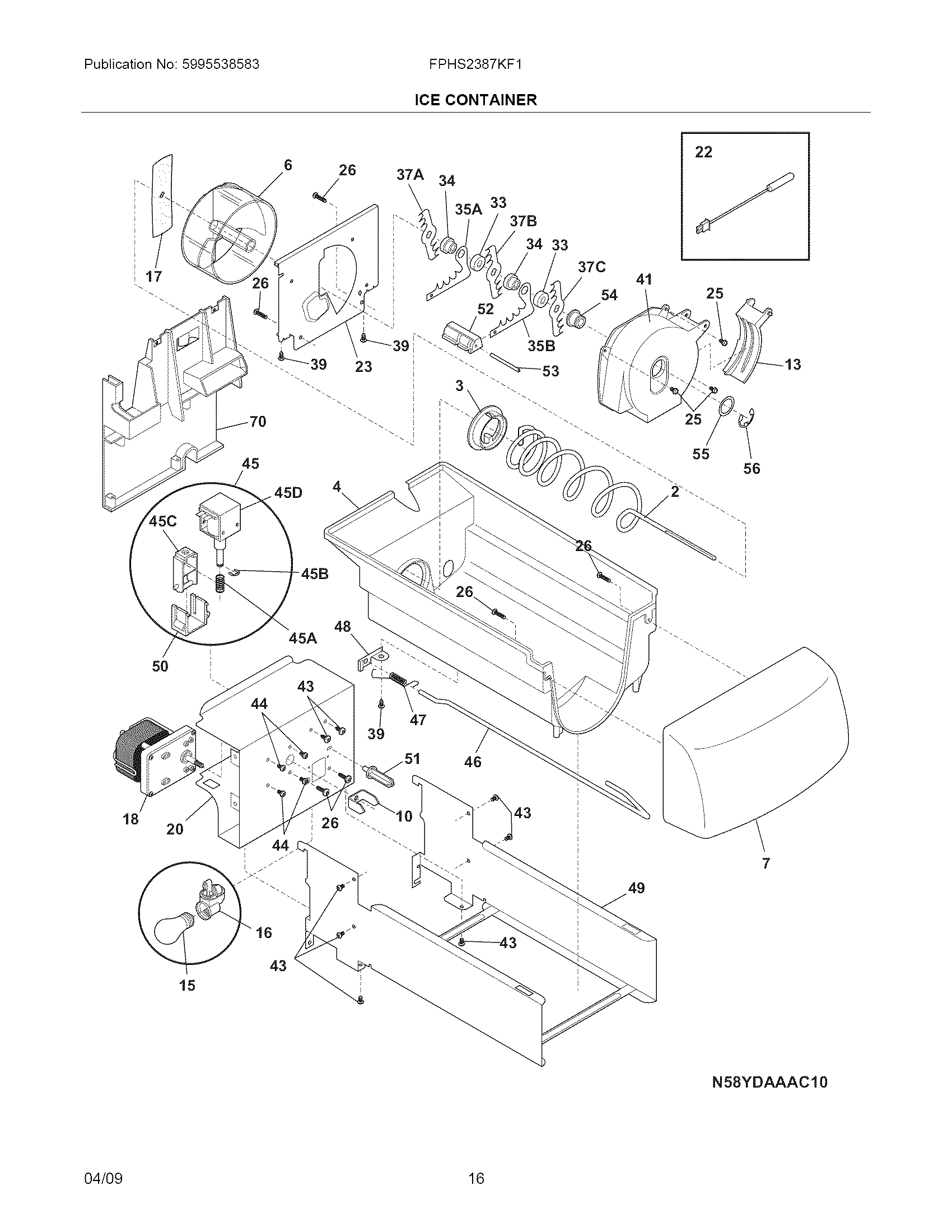 Frigidaire FPHS2387KF1 ice container diagram
