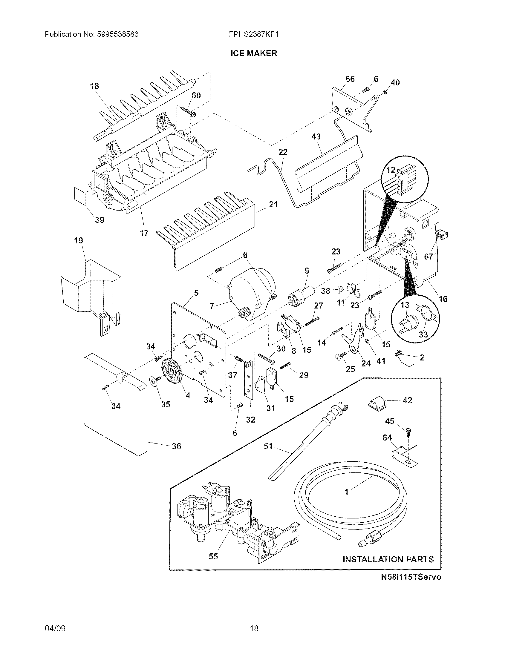 Frigidaire FPHS2387KF1 ice maker diagram
