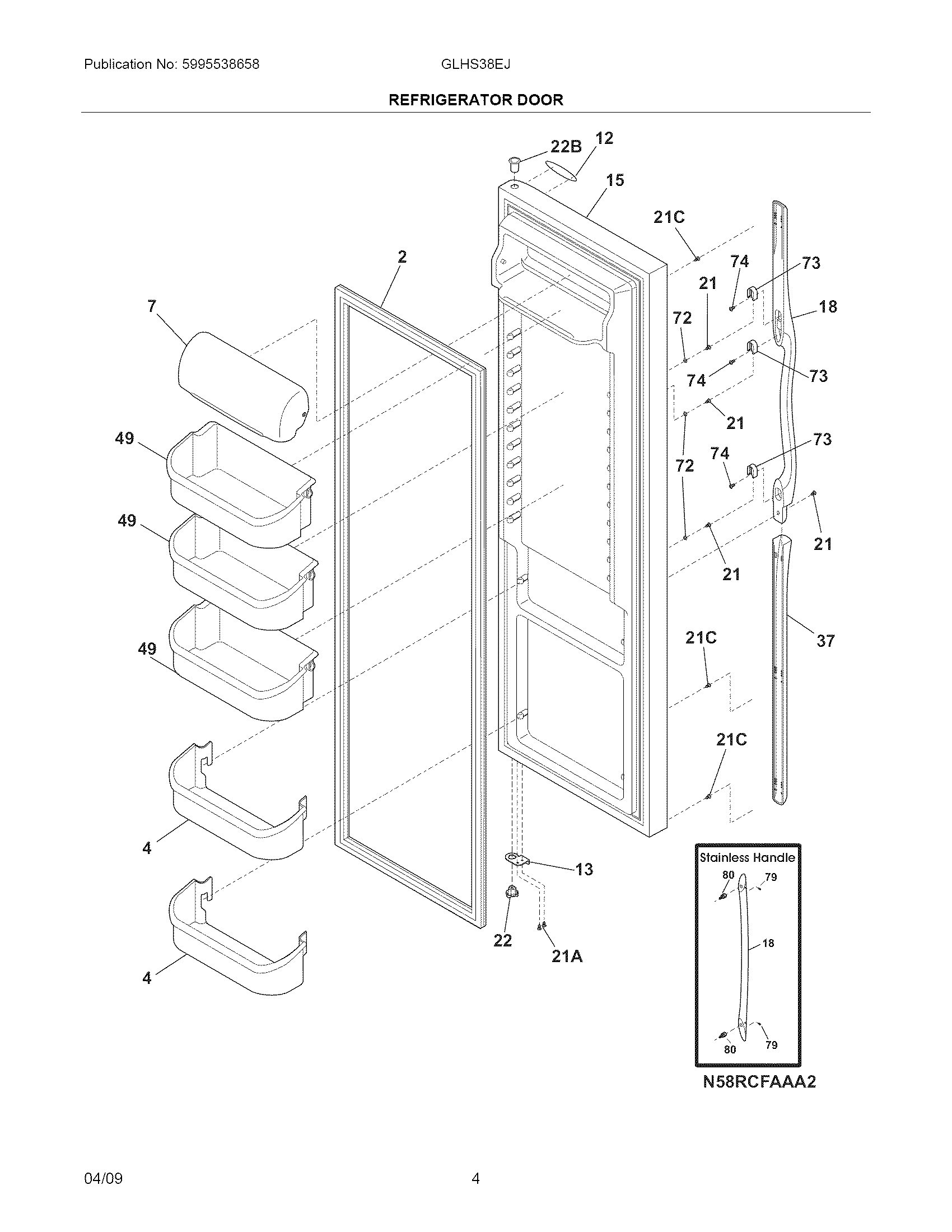 Frigidaire GLHS38EJQ1 refrigerator door diagram