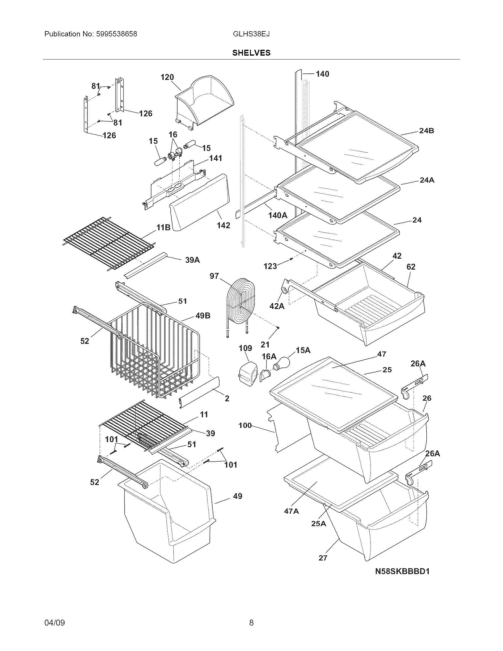 Frigidaire GLHS38EJQ1 shelves diagram
