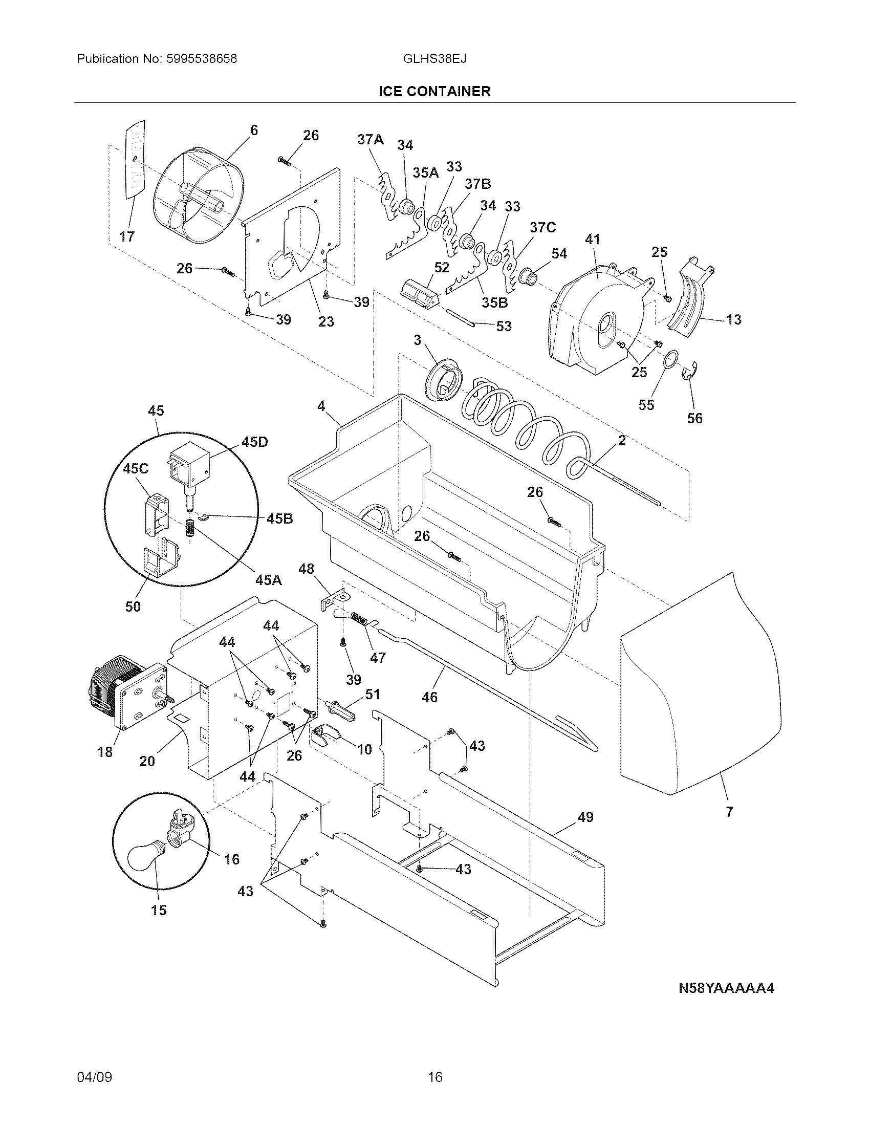 Frigidaire GLHS38EJQ1 ice container diagram