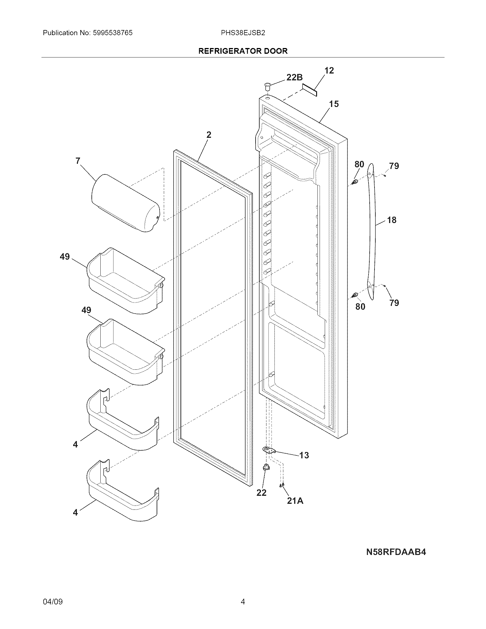 Frigidaire PHS38EJSB2 refrigerator door diagram