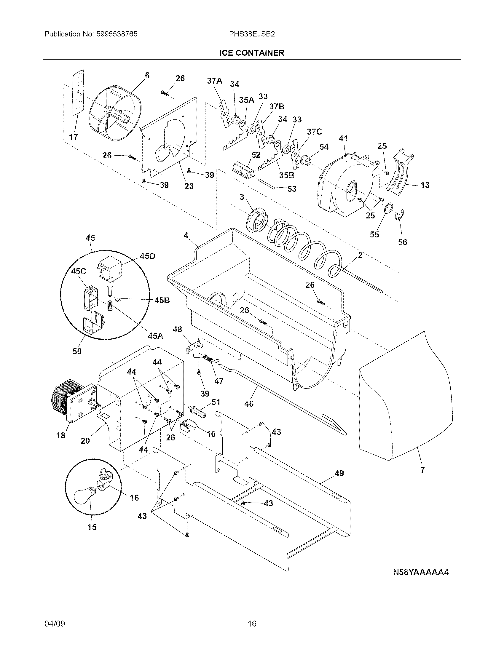 Frigidaire PHS38EJSB2 ice container diagram