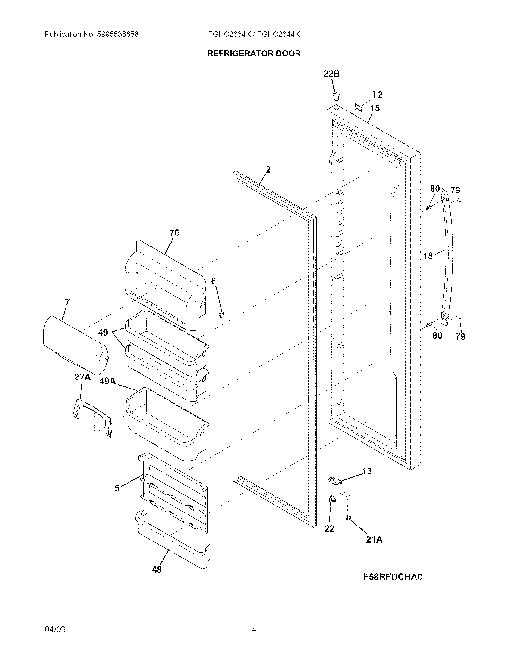 Frigidaire FGHC2344KF0 refrigerator door diagram