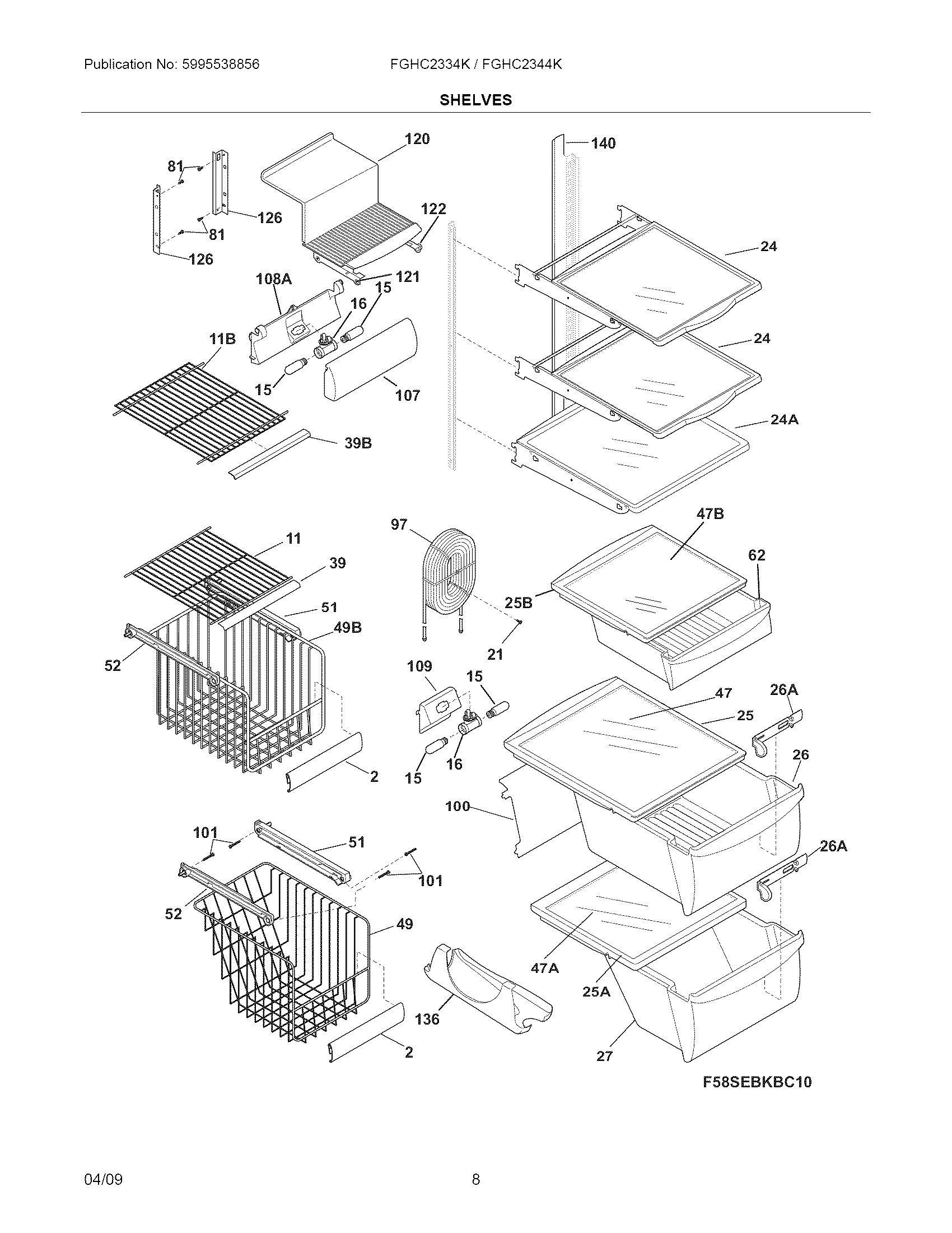 Frigidaire FGHC2344KF0 shelves diagram