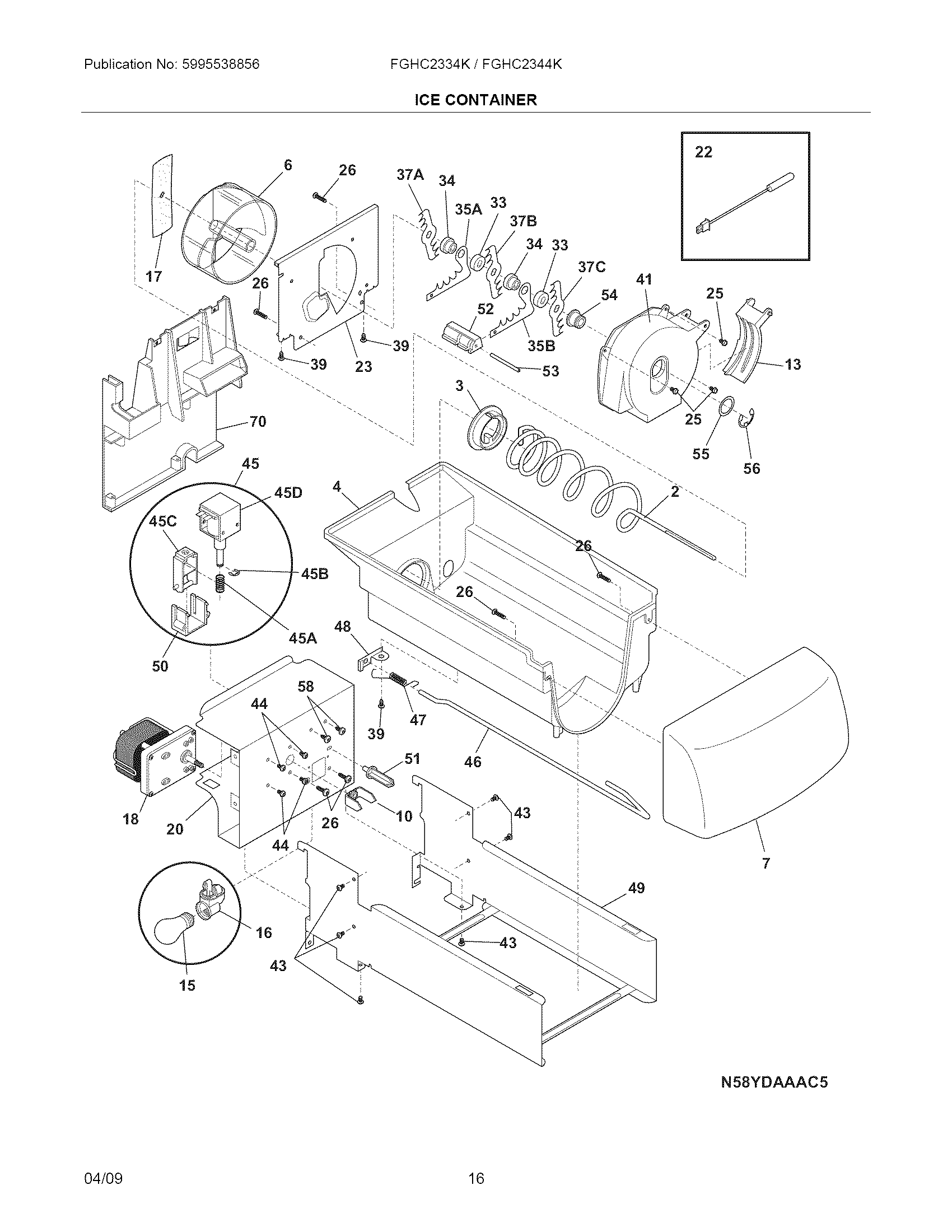 Frigidaire FGHC2344KF0 ice container diagram