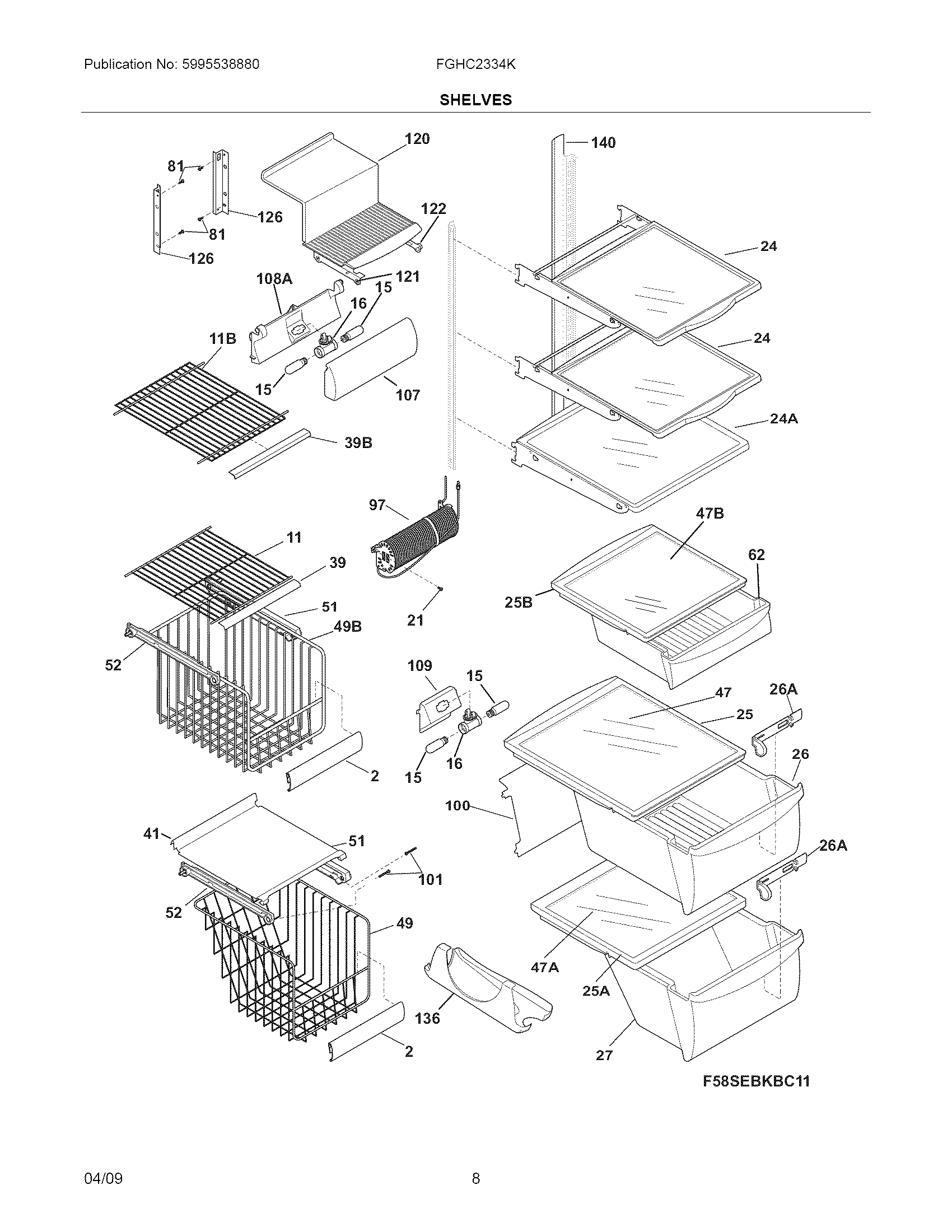 Frigidaire FGHC2344KF1 shelves diagram