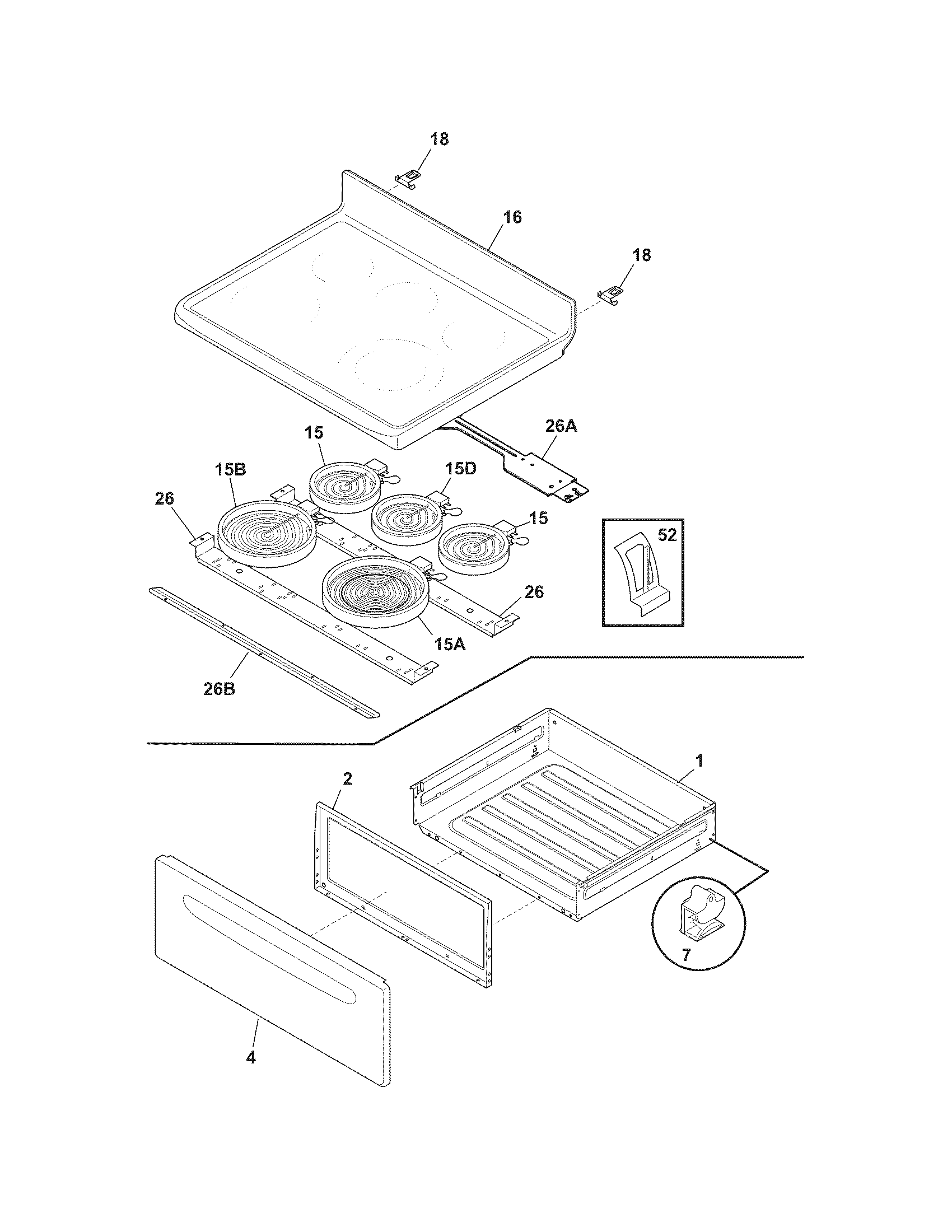 Crosley CRE3880GQQC top/drawer diagram