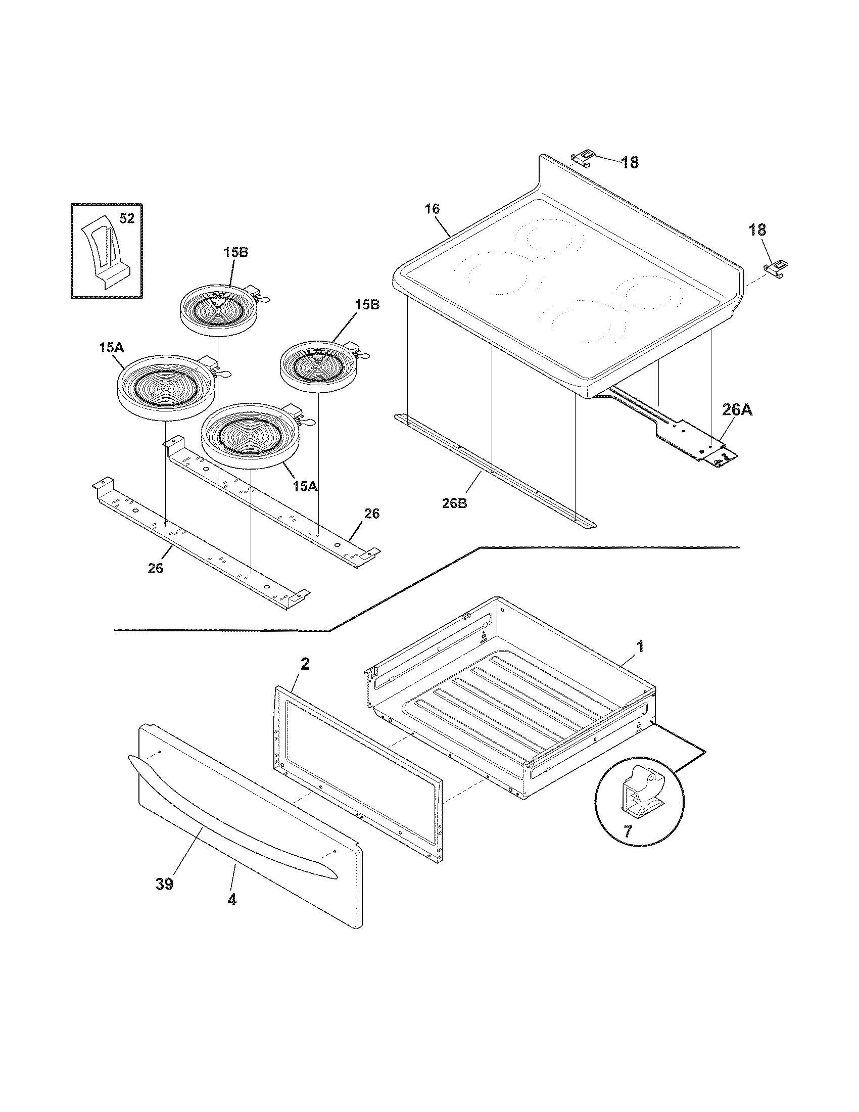 Frigidaire FEFLZ87GCD top/drawer diagram