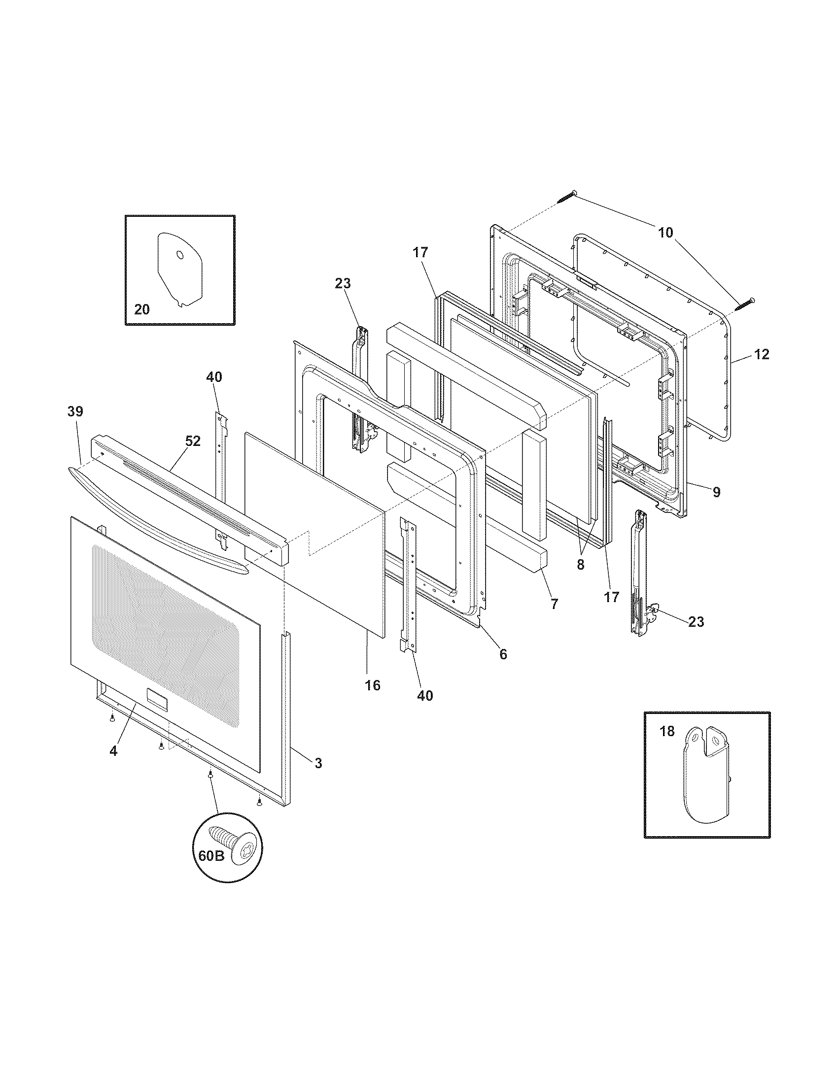 Frigidaire FGEF3055KBA door diagram