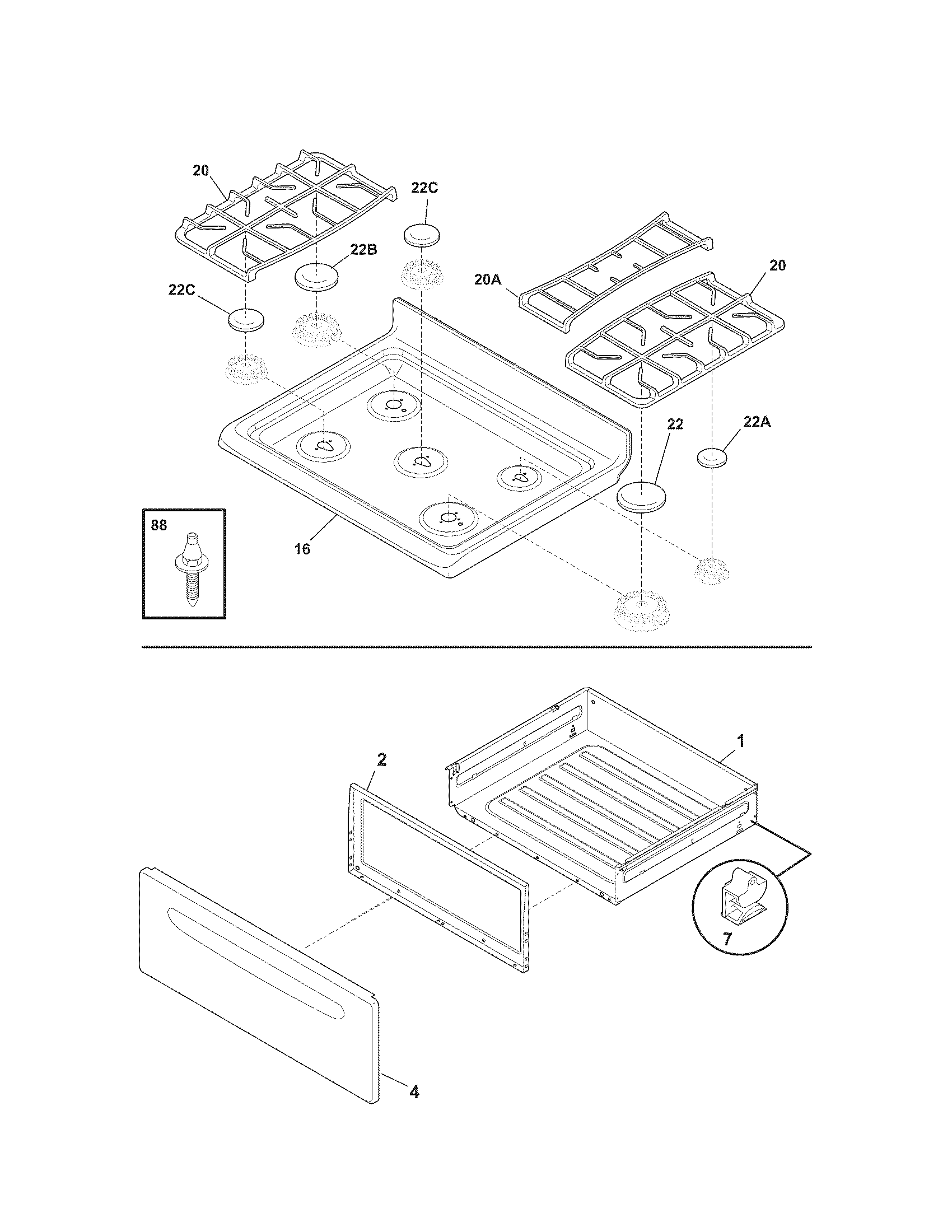 Kenmore 79071384705 top/drawer diagram