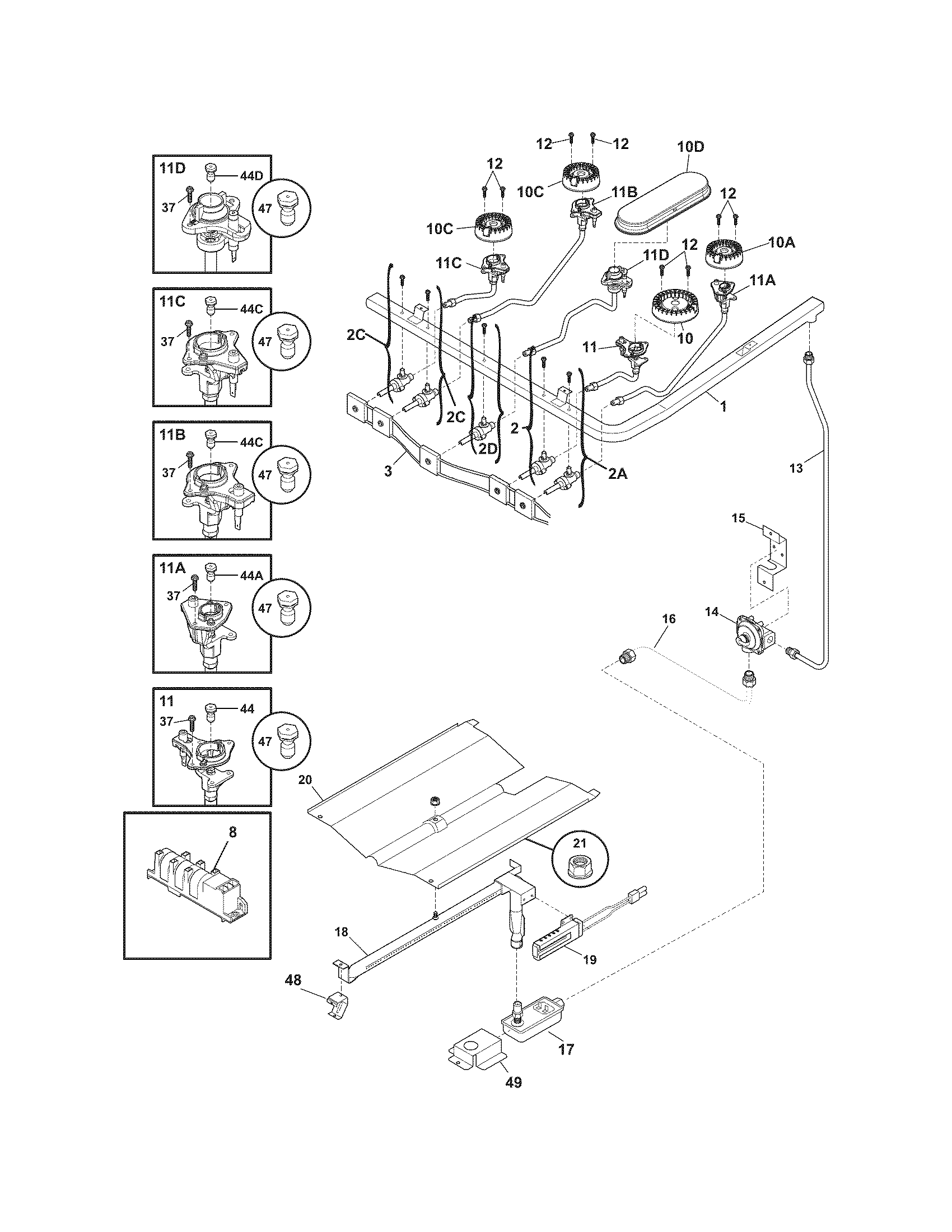 Frigidaire FGF348KCA burner diagram