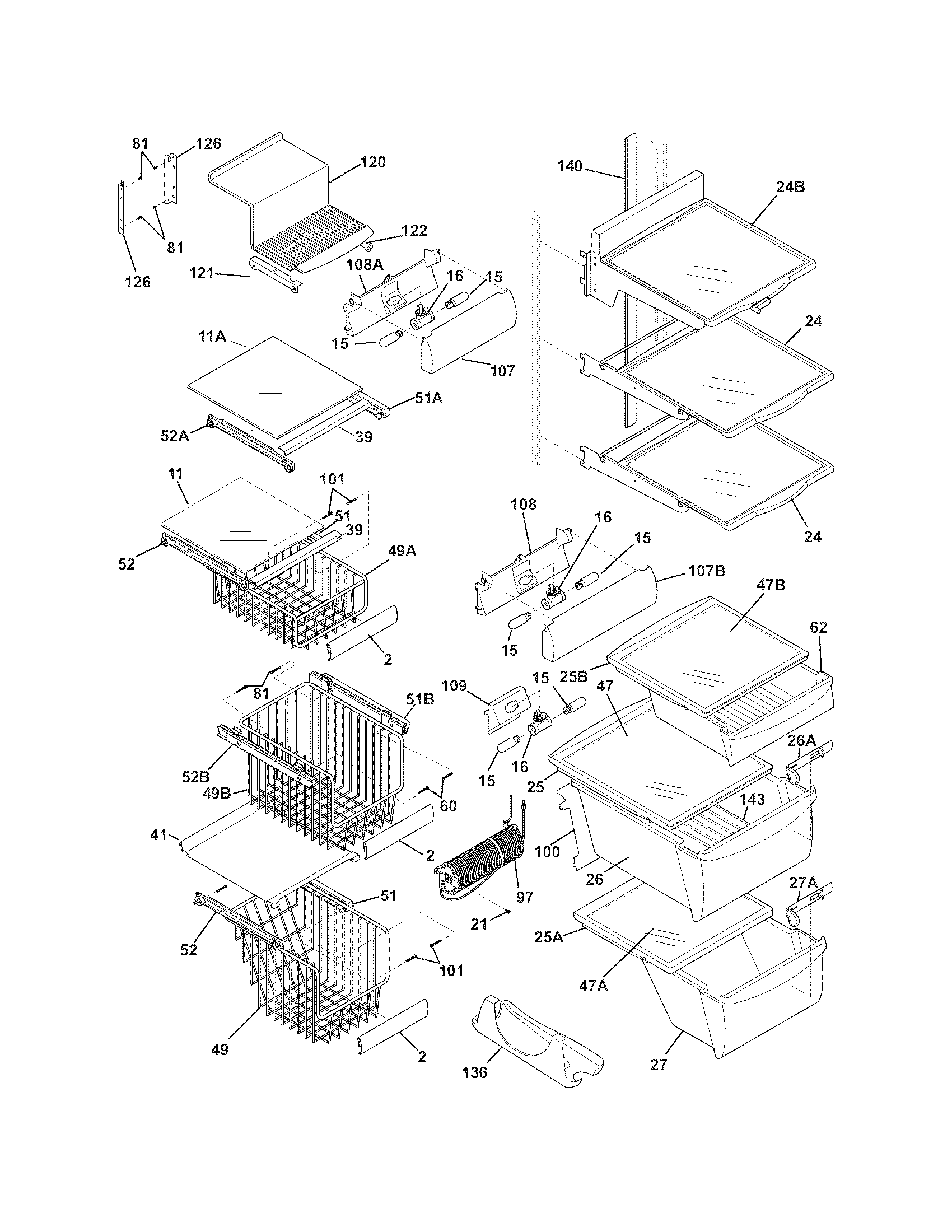 Frigidaire FGHC2379KE0 shelves diagram