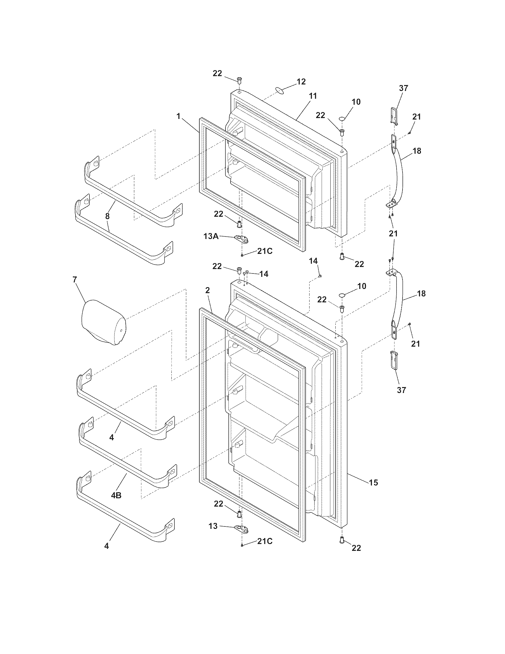 Frigidaire FRT18B5JW4 door diagram