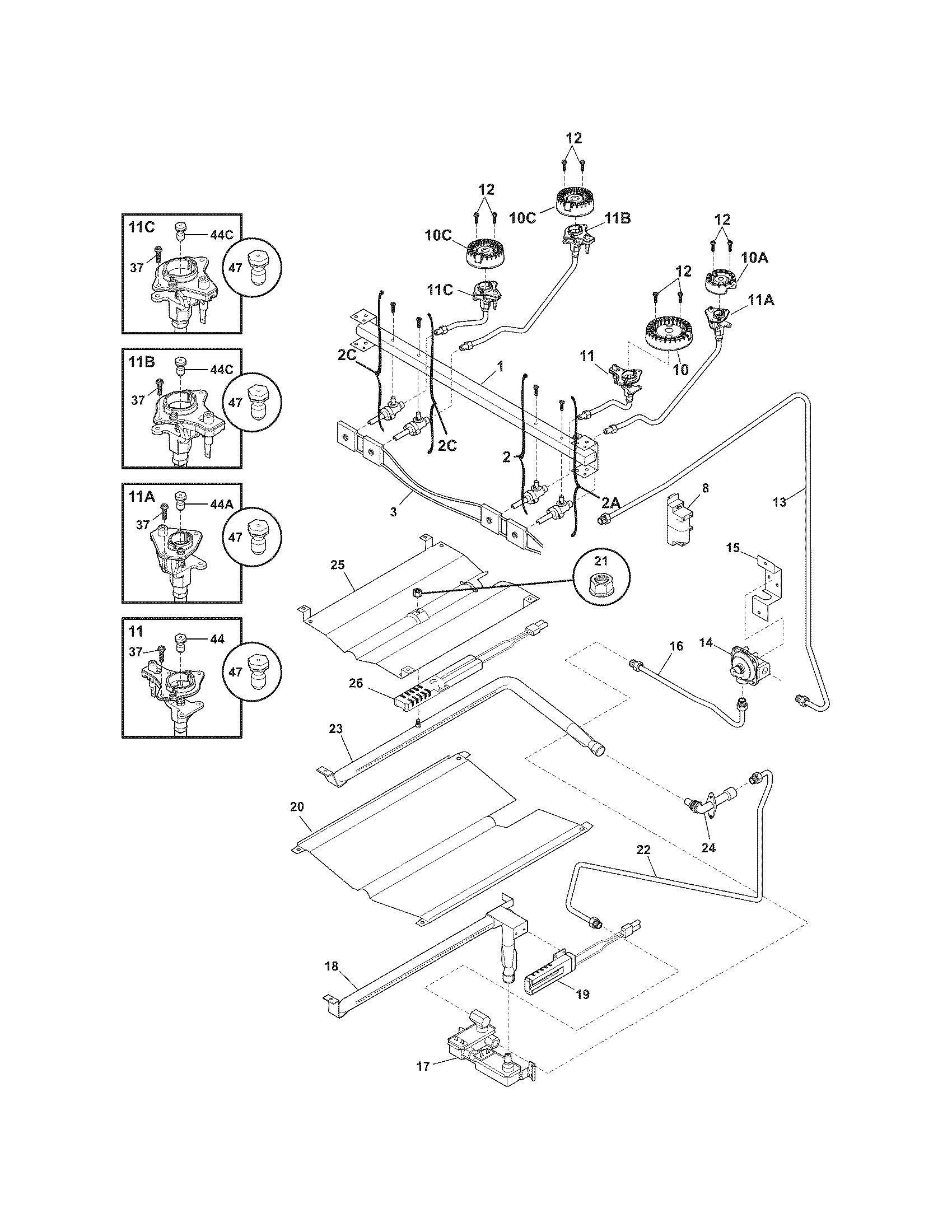 Frigidaire CFGF368GCE burner diagram