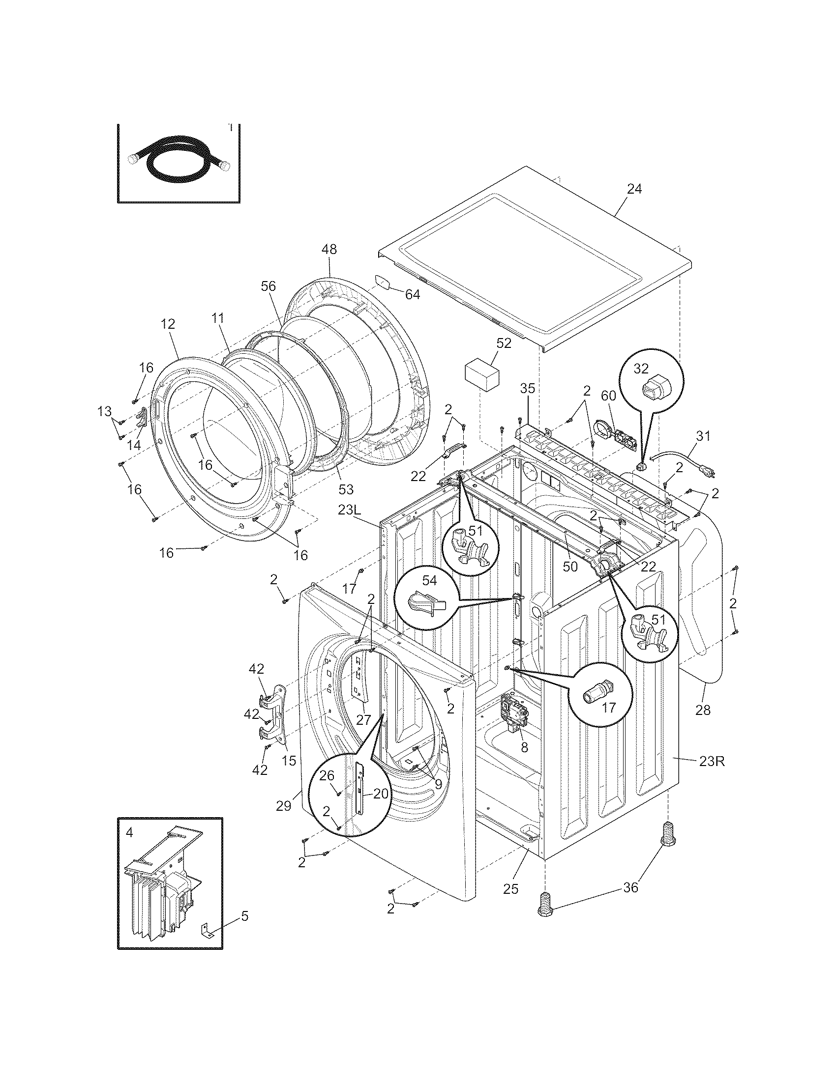 Frigidaire FAFW3517KW0 cabinet/top diagram