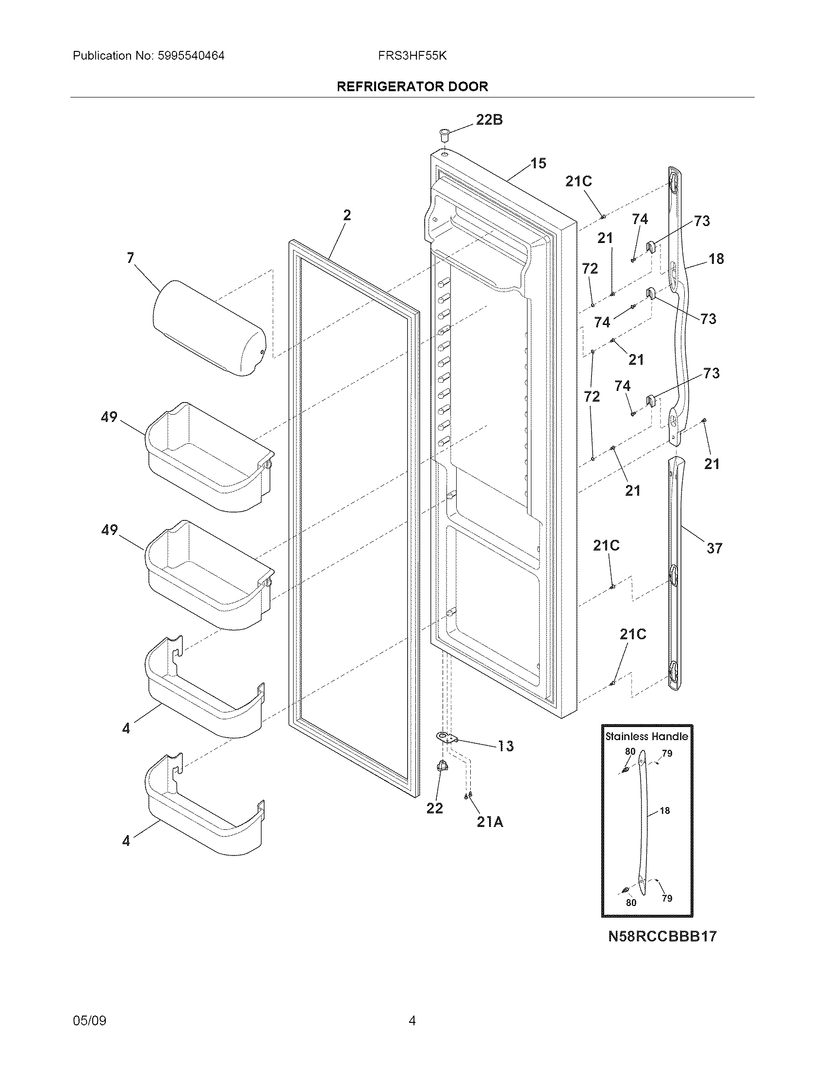 Frigidaire FRS3HF55KW0 refrigerator door diagram