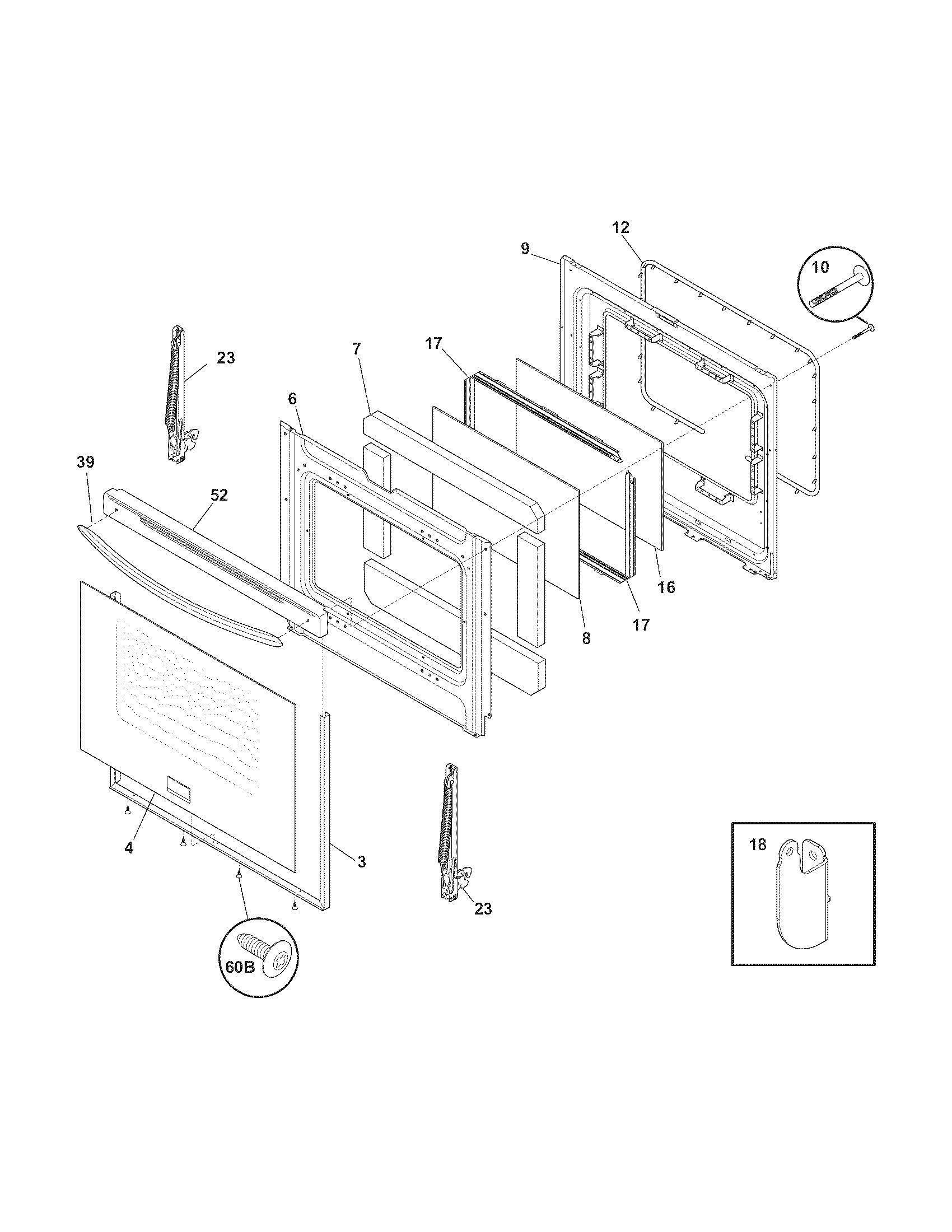 Frigidaire FGEF3032KWA door diagram