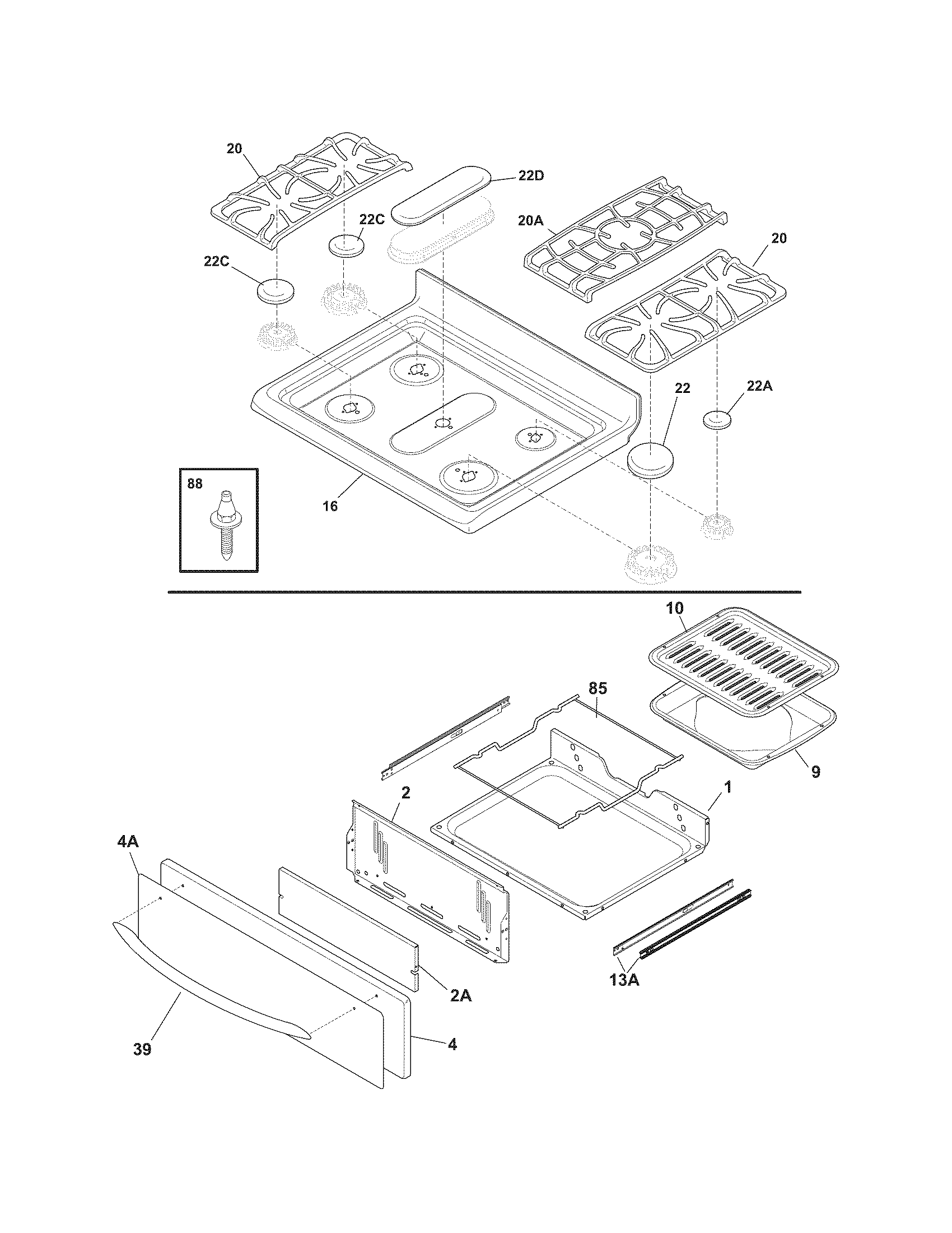 Frigidaire FGF348KCB top/drawer diagram