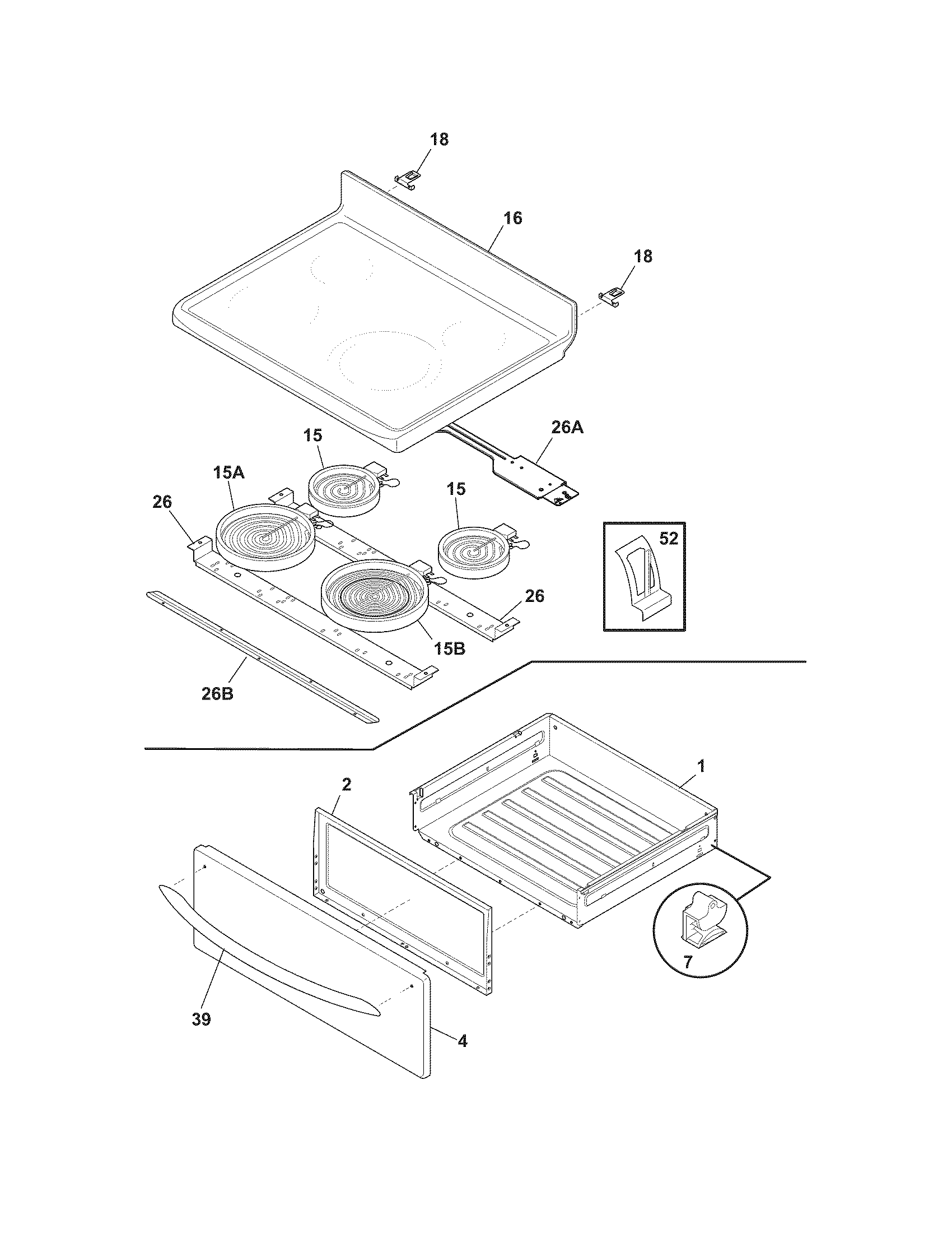 Frigidaire FFF384HCA top/drawer diagram