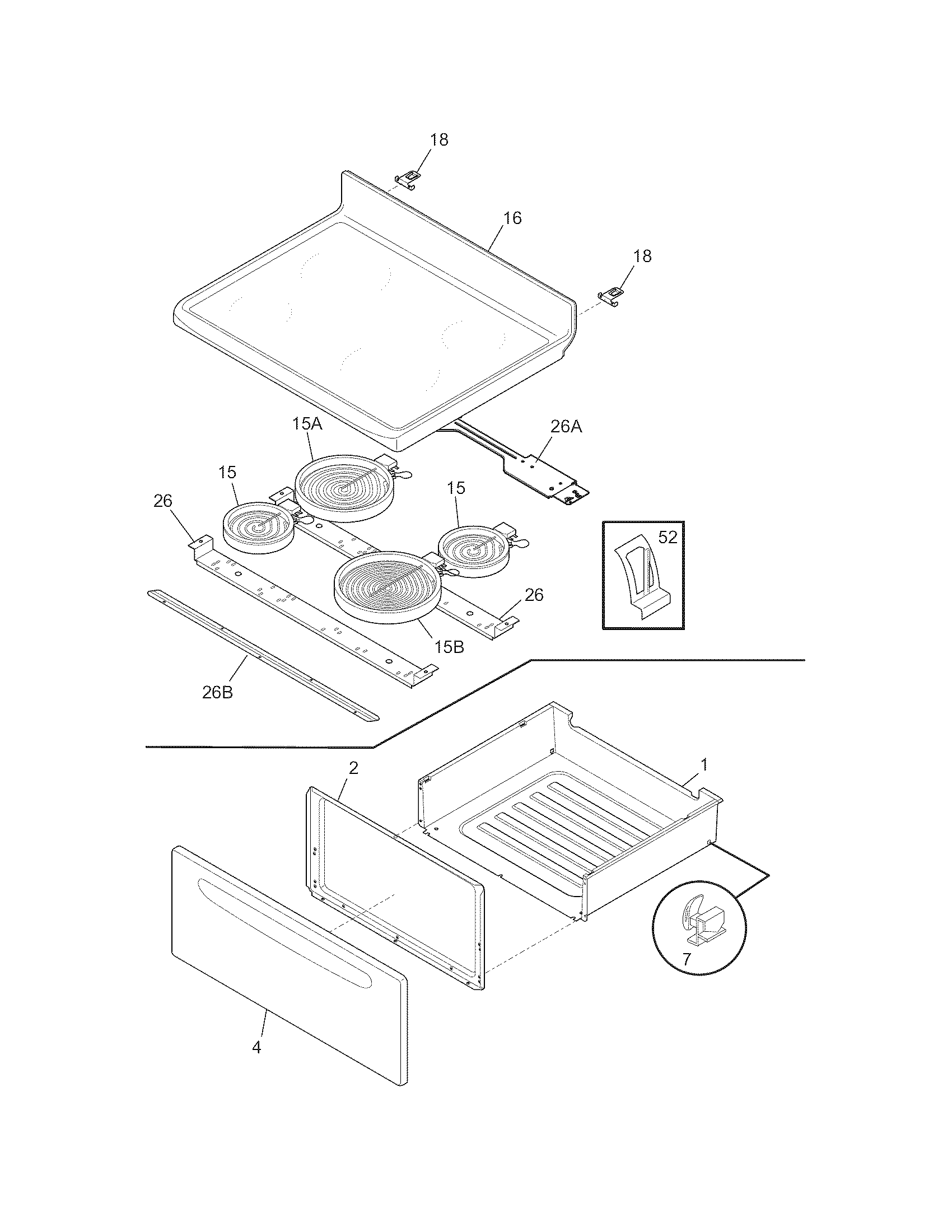 Frigidaire FEF339FSE top/drawer diagram