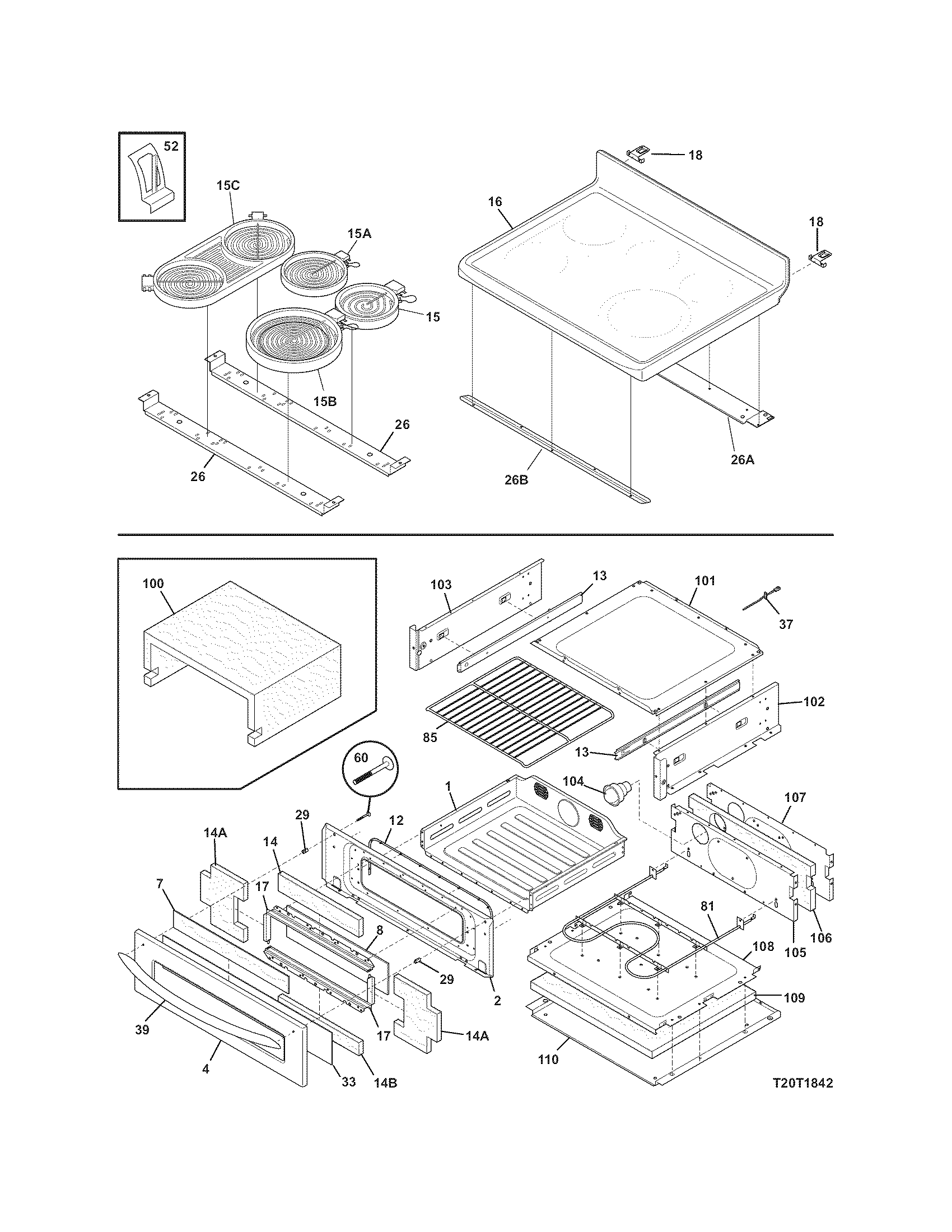 Frigidaire FEFLMC55HCC top/drawer diagram