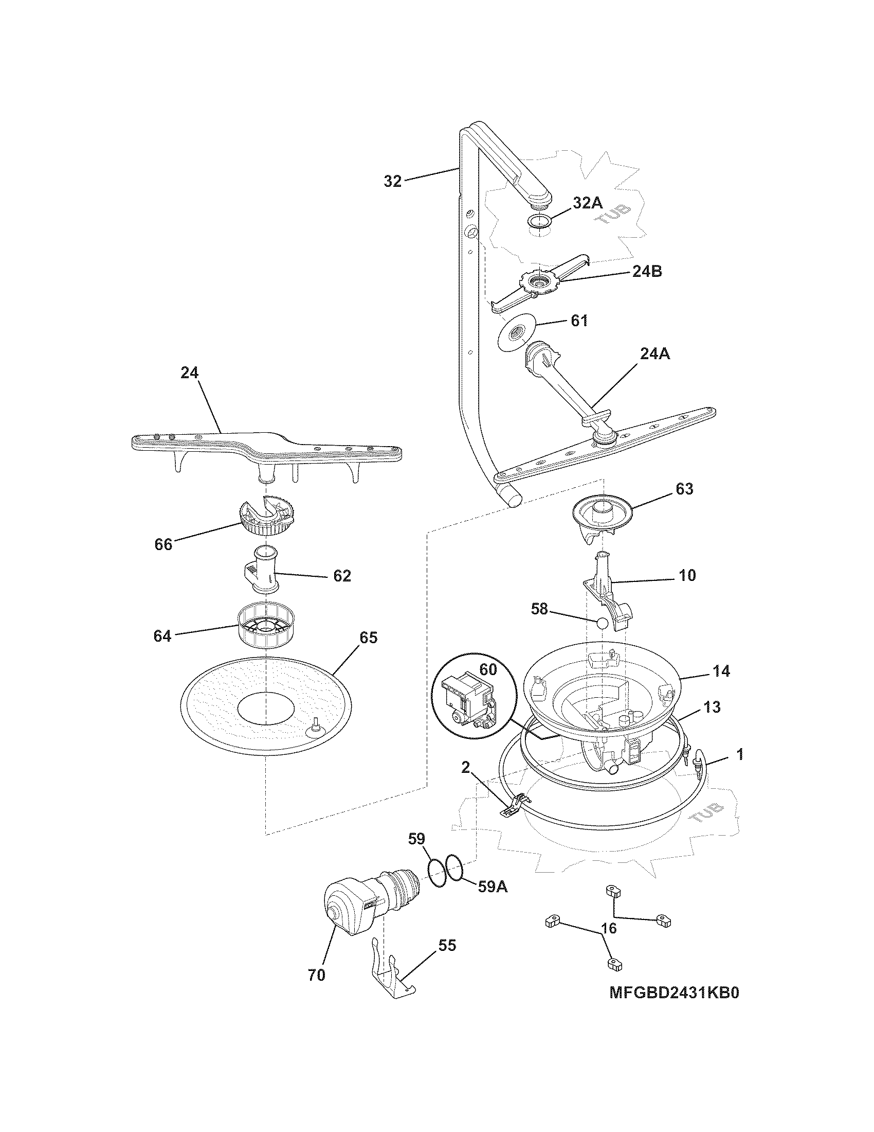 Frigidaire FGBD2431KW0 motor & pump diagram