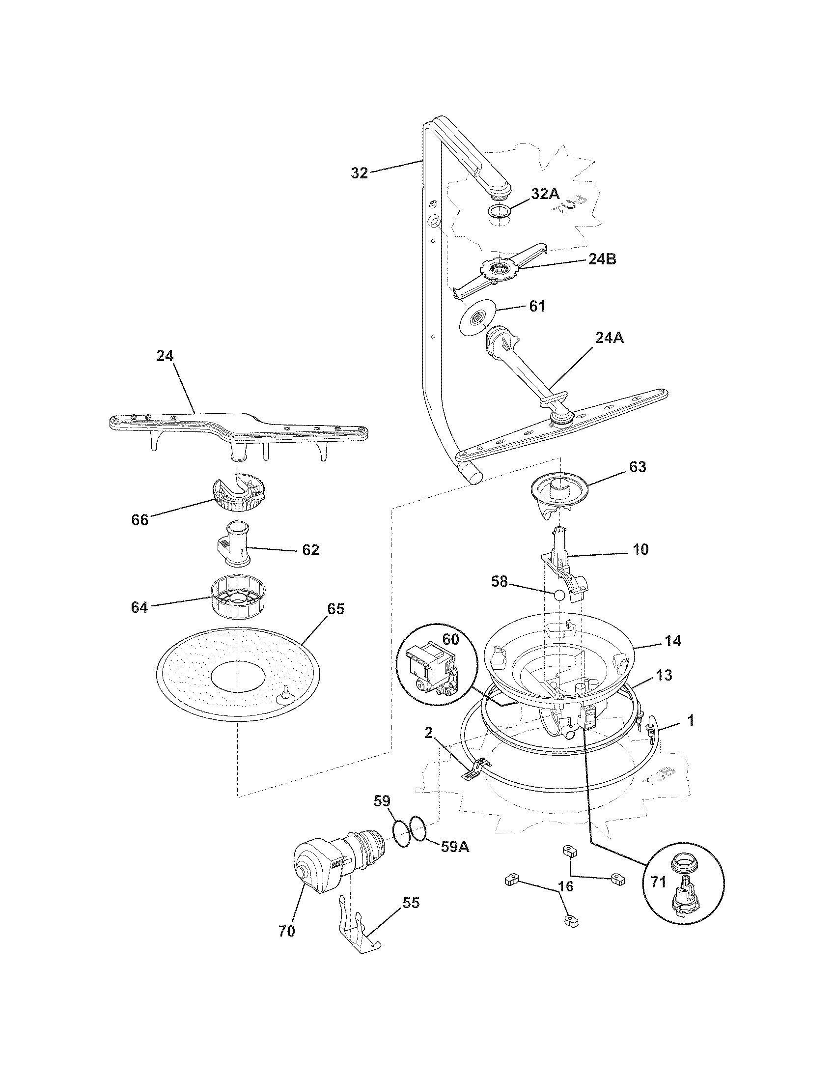Frigidaire FGBD2432KF0 motor & pump diagram