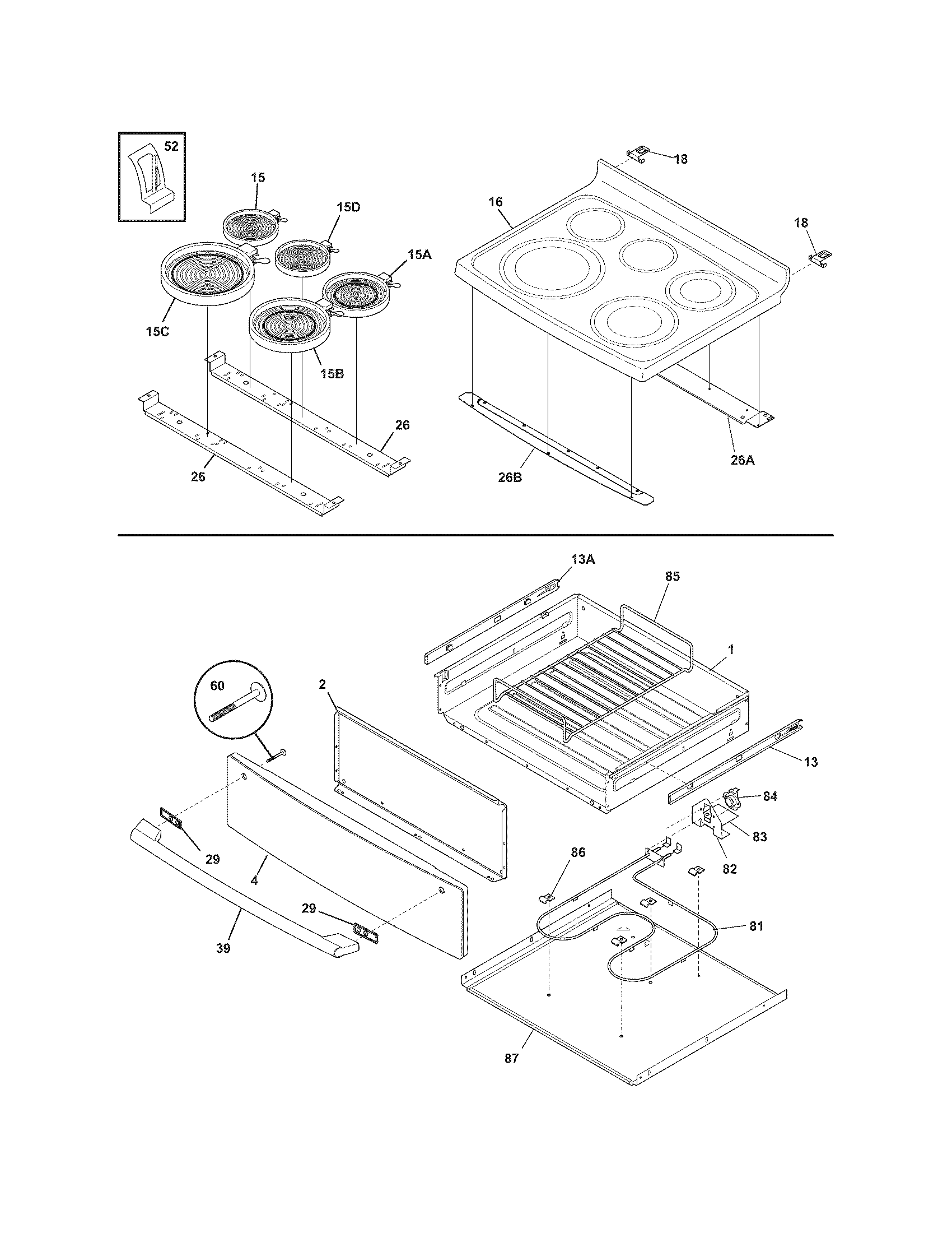 Electrolux CEI30EF5GBB top/drawer diagram