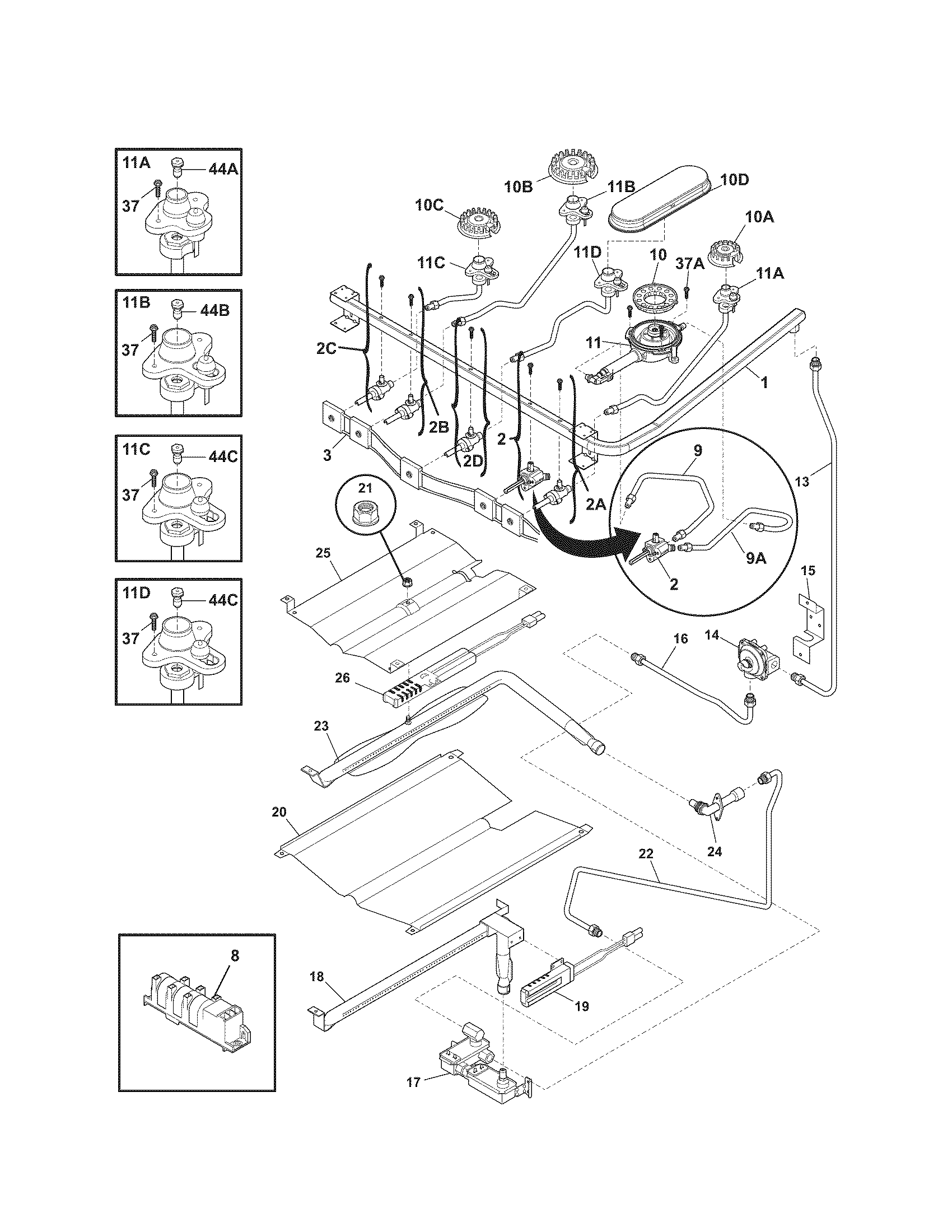 Kenmore Elite 79077533802 burner diagram