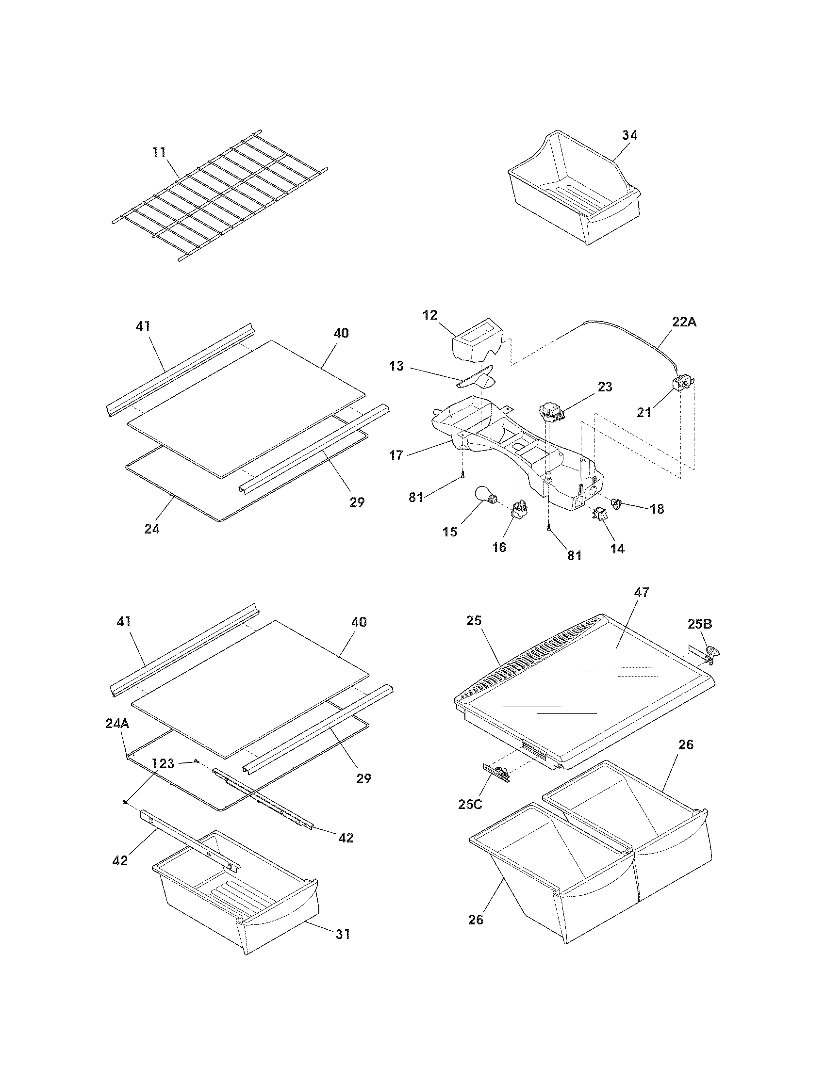 Kenmore 2537419440T shelves diagram