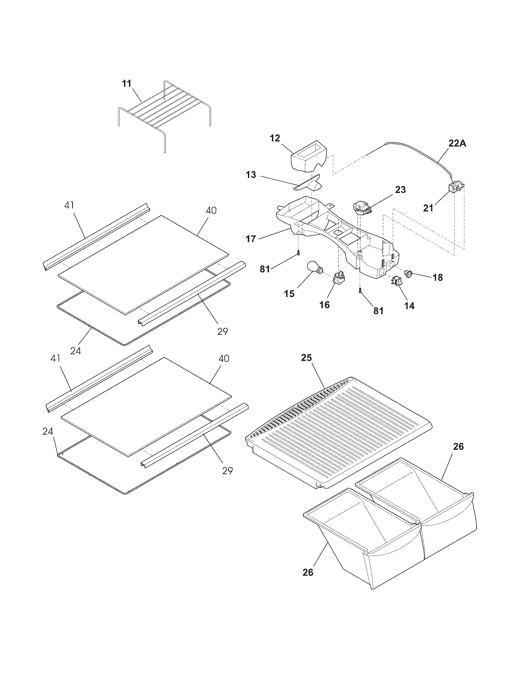 Frigidaire HRT17HG3KW0 shelves diagram