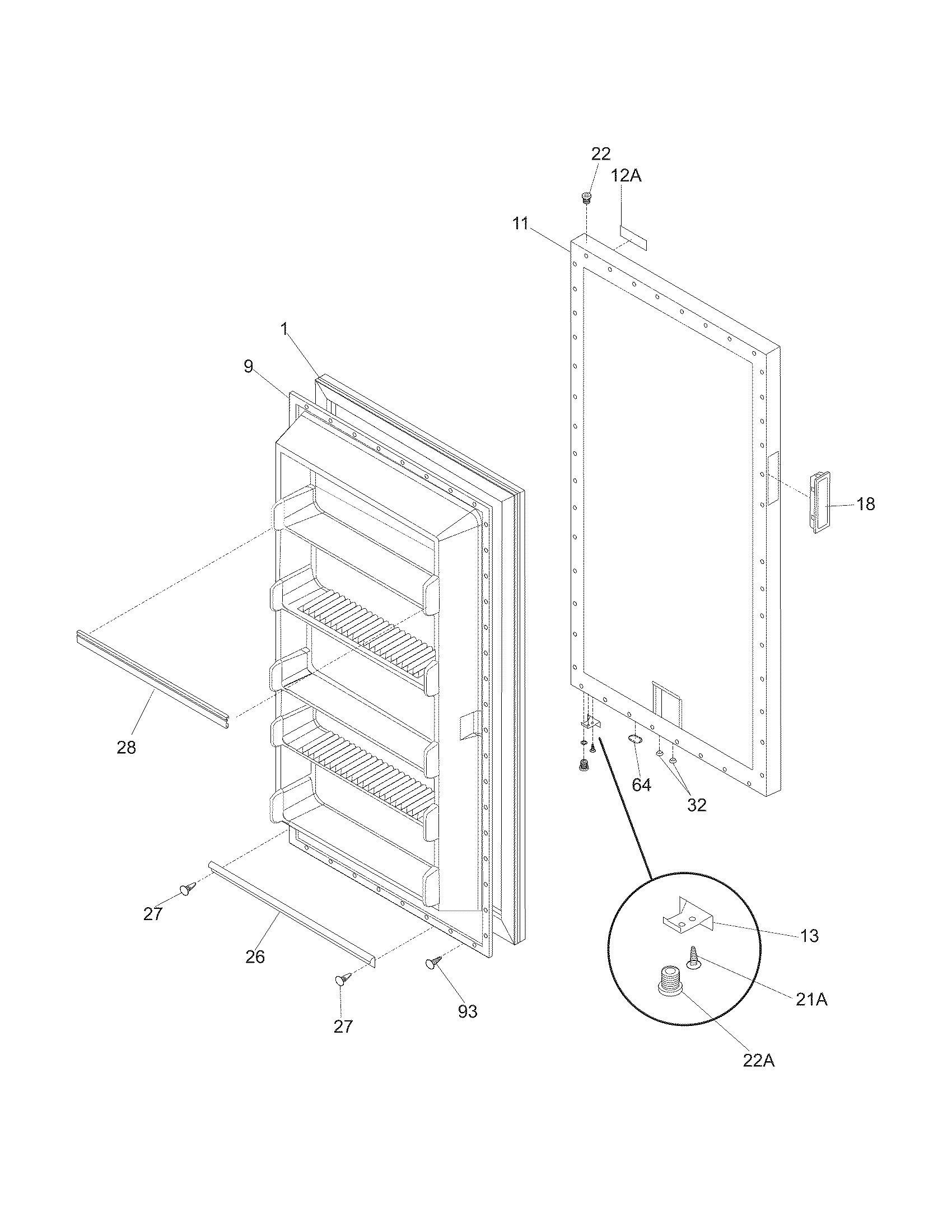 Frigidaire FFU12F2HW4 door diagram