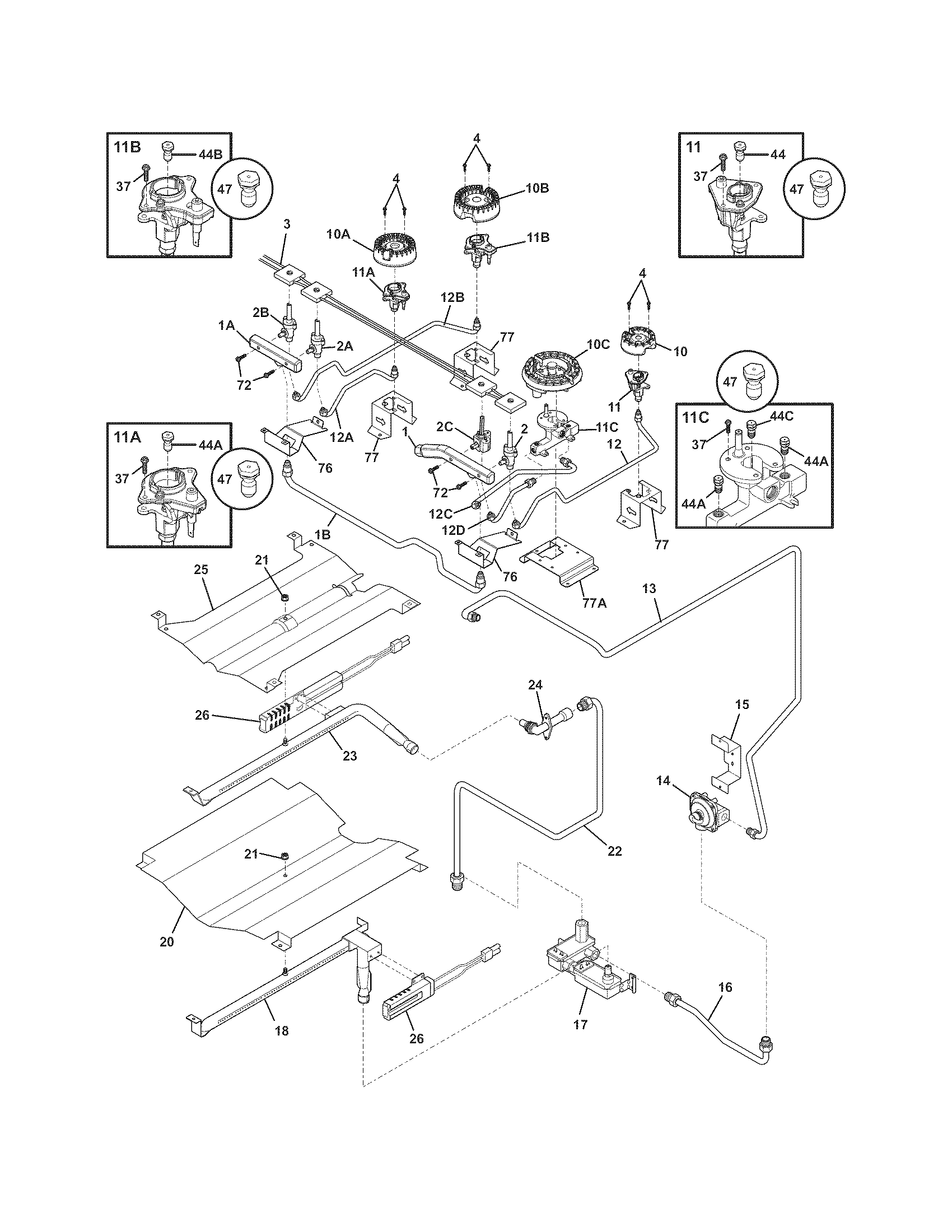 Frigidaire FPGS3085KFA burner diagram