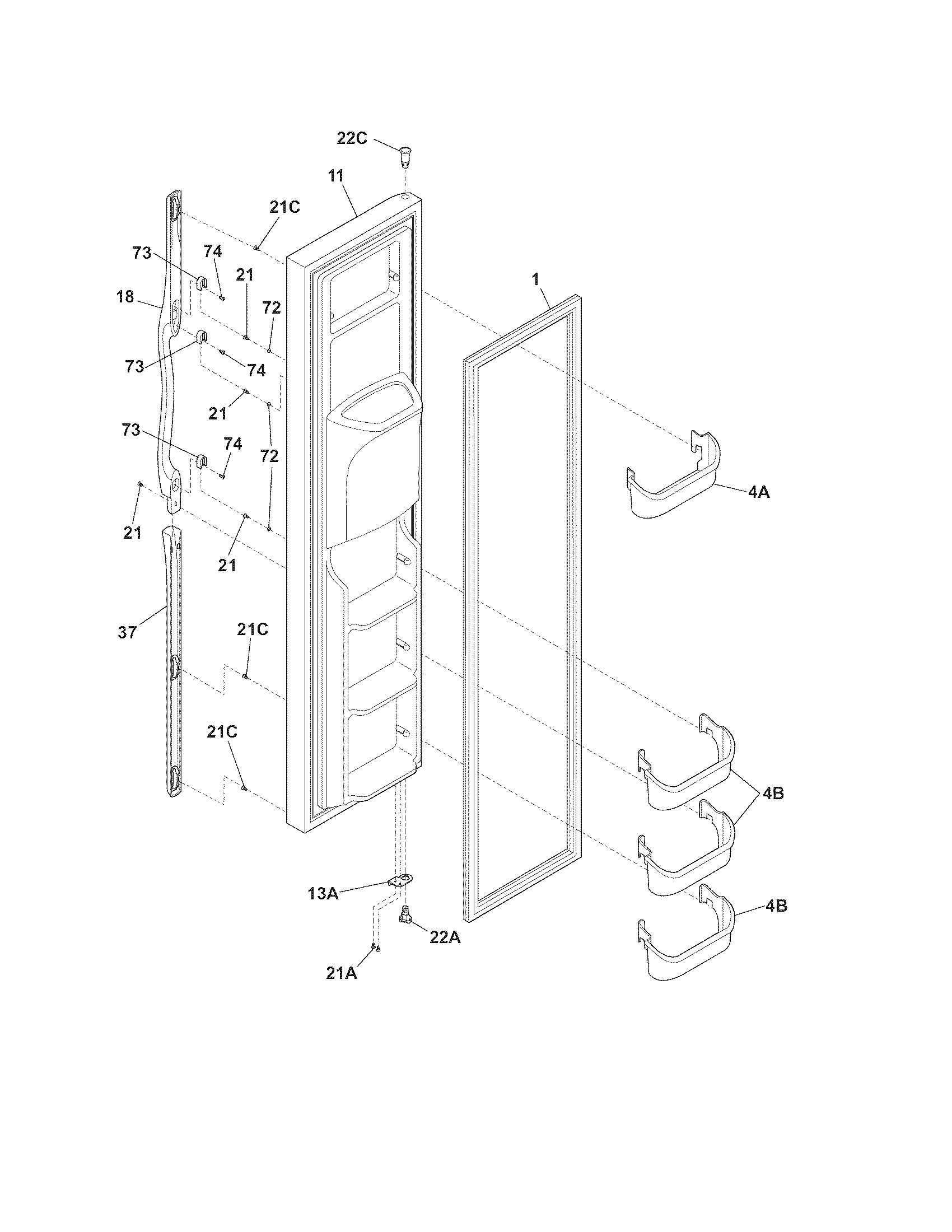 Frigidaire FLS26Z2GKB0 freezer door diagram