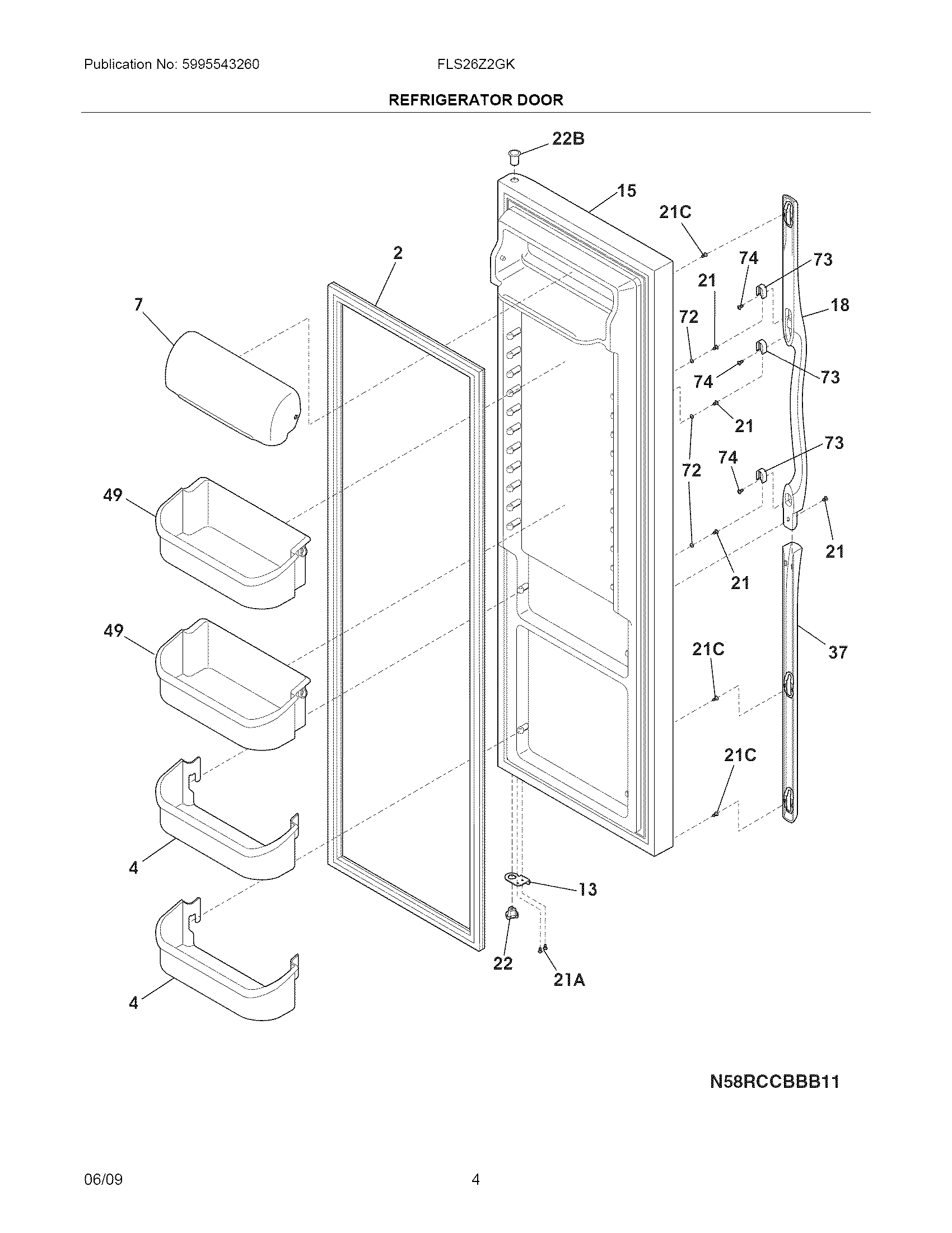 Frigidaire FLS26Z2GKB0 refrigerator door diagram