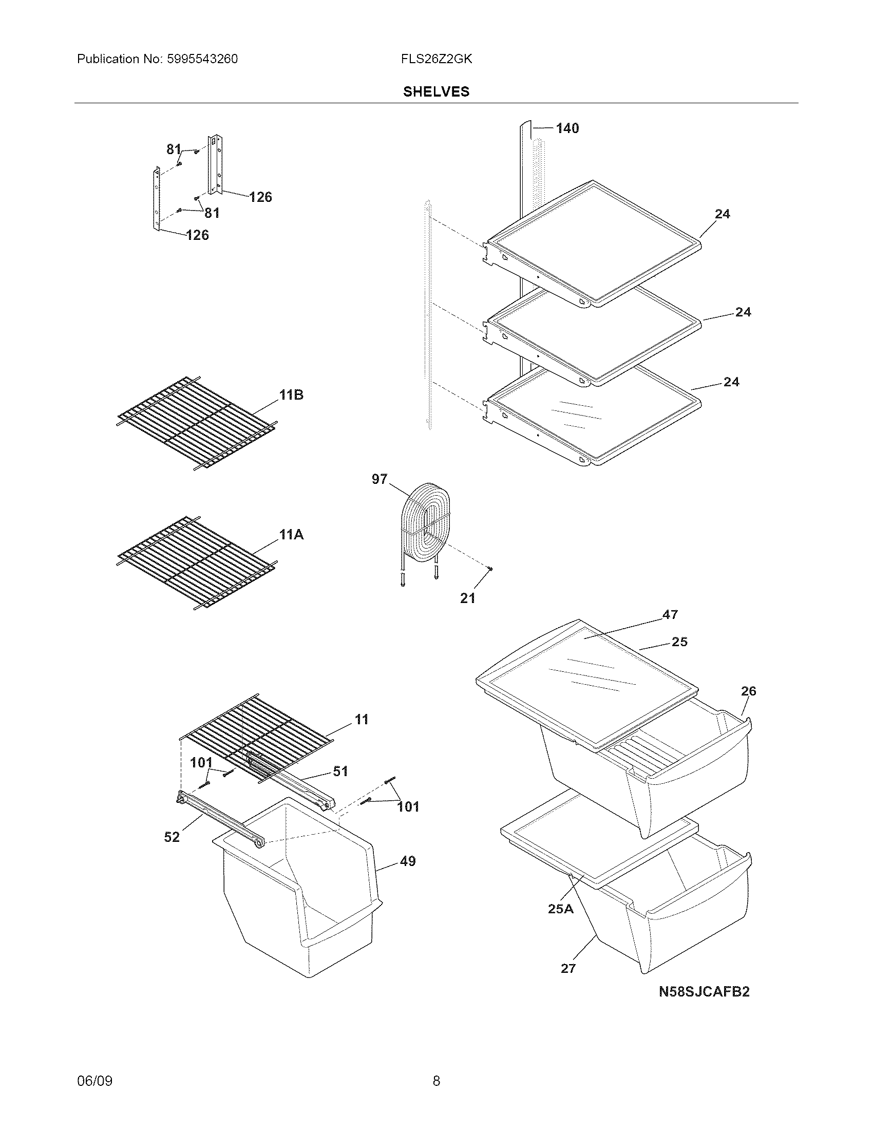 Frigidaire FLS26Z2GKB0 shelves diagram