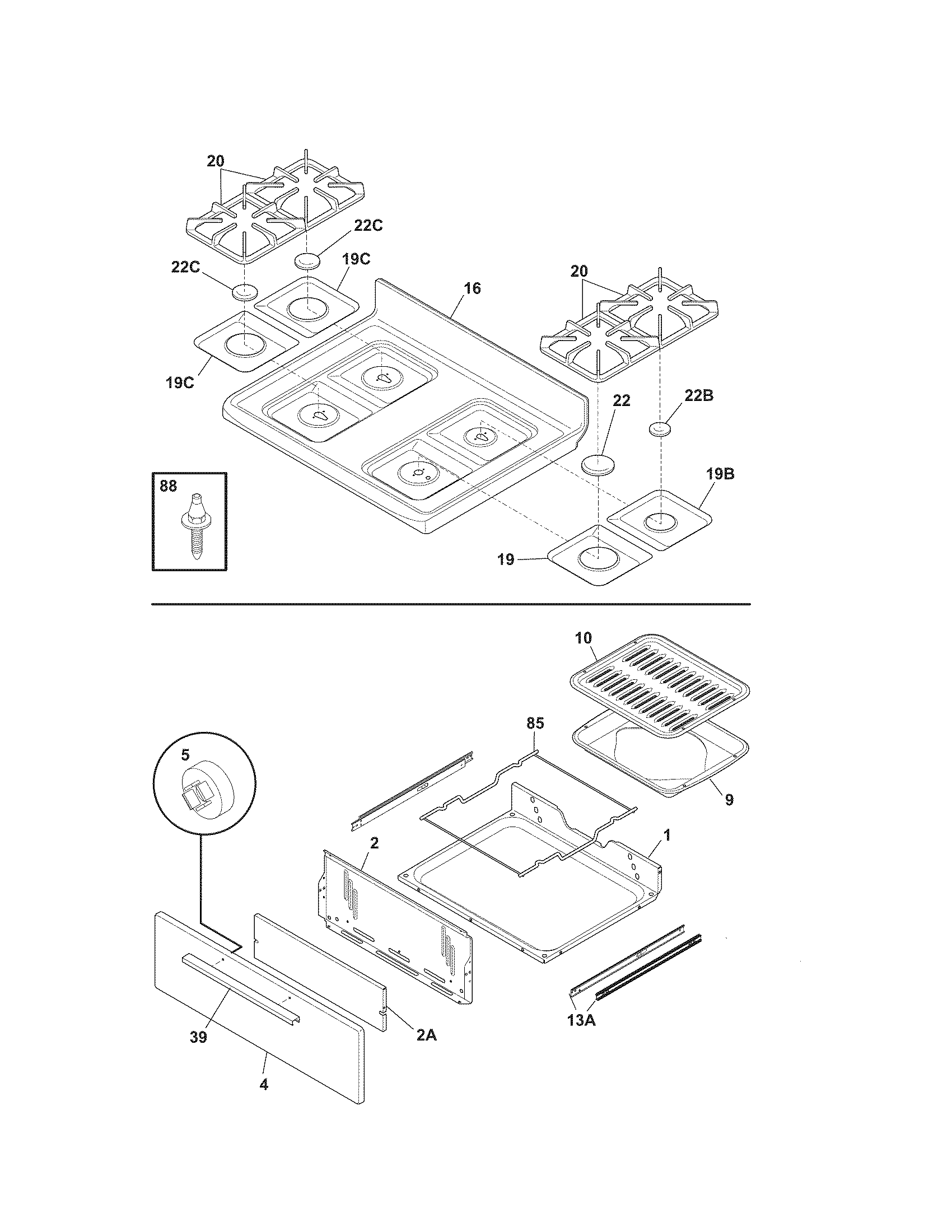 Kenmore 79070119704 top/drawer diagram