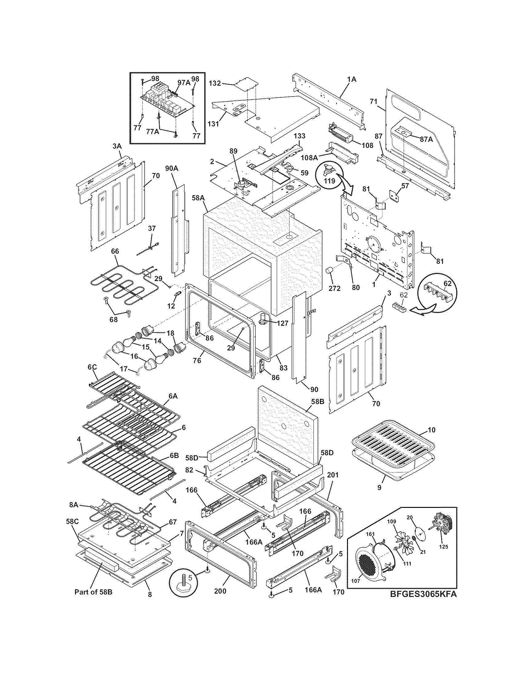Frigidaire FGES3065KFA body diagram