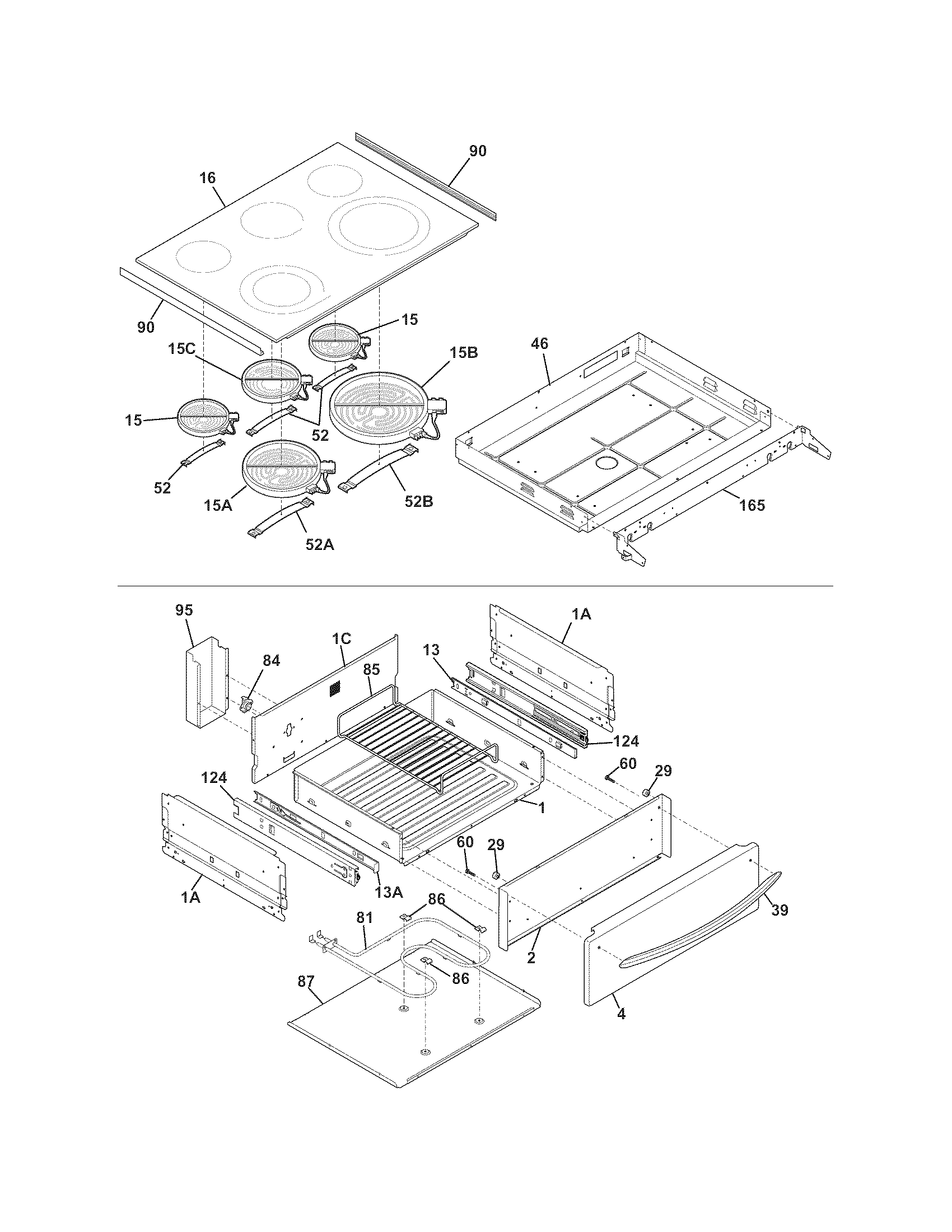 Frigidaire FGES3065KFA top/drawer diagram