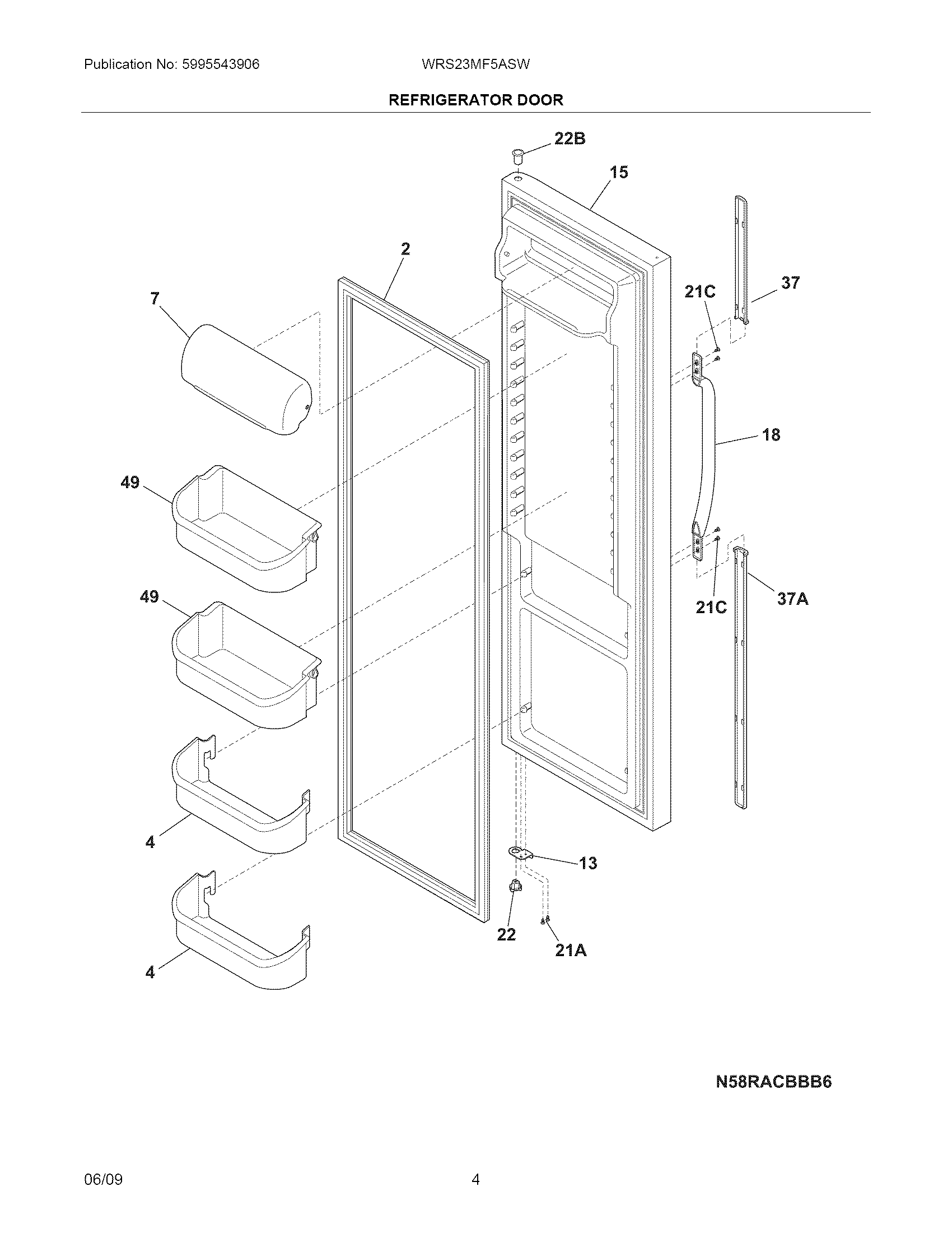 White-Westinghouse WRS23MF5ASW refrigeator door diagram