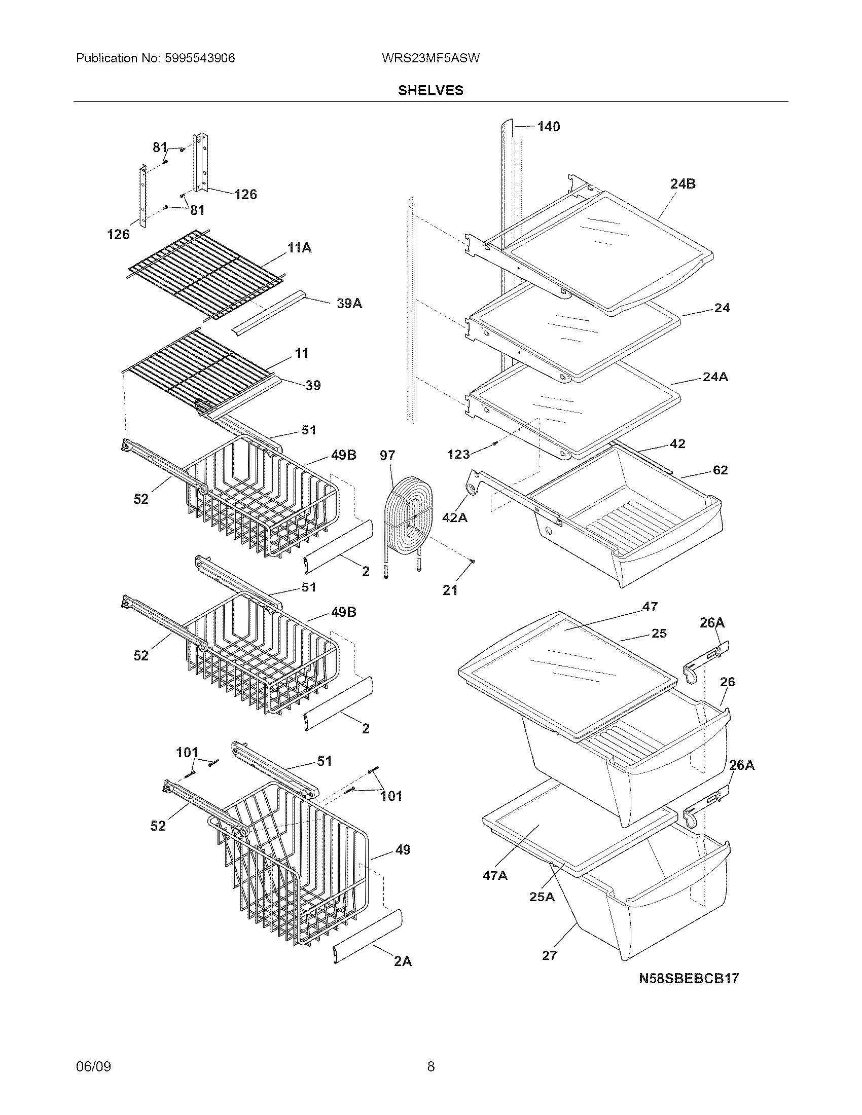 White-Westinghouse WRS23MF5ASW shelves diagram